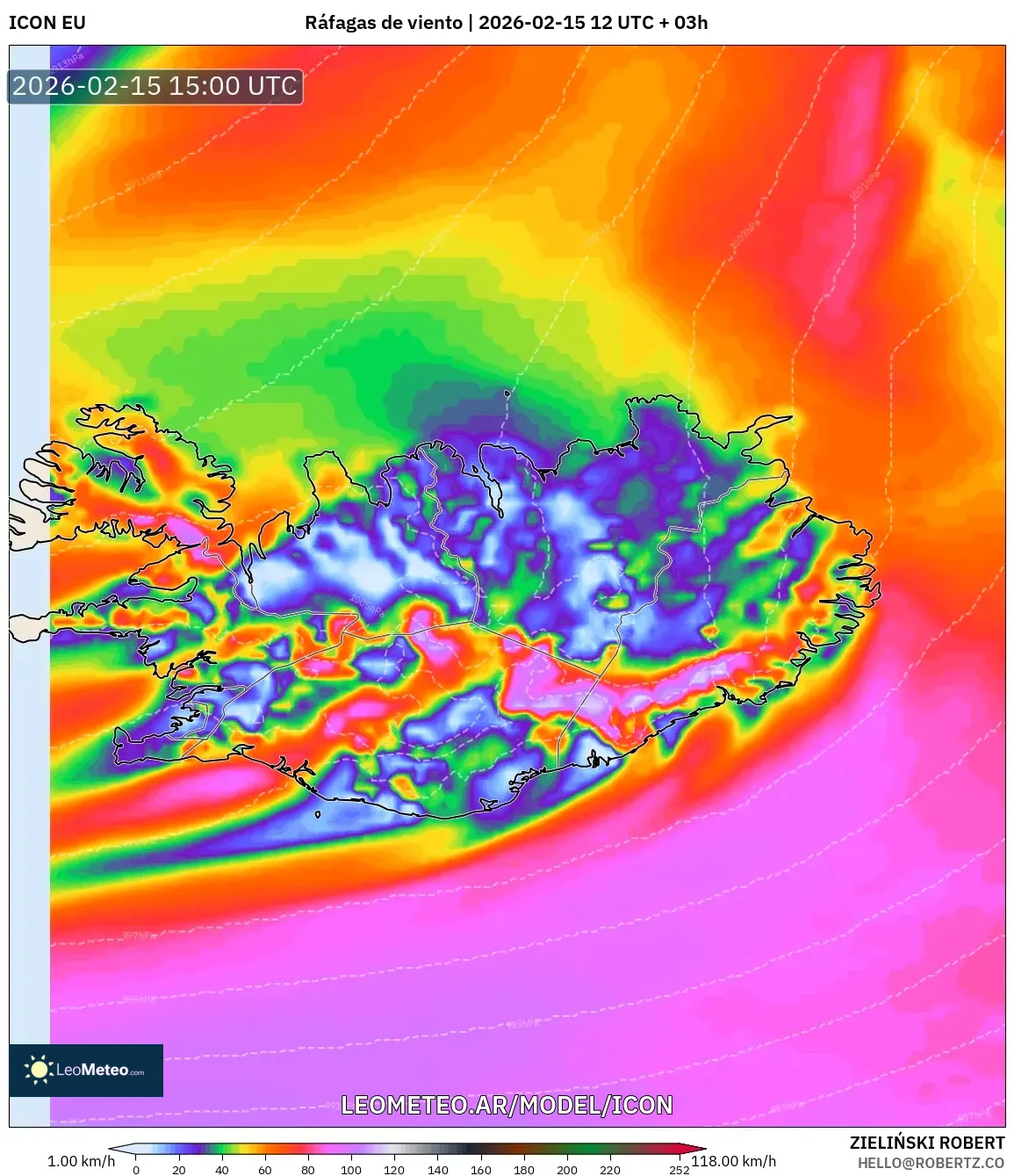 ICON model - Islandia, Ráfagas de viento