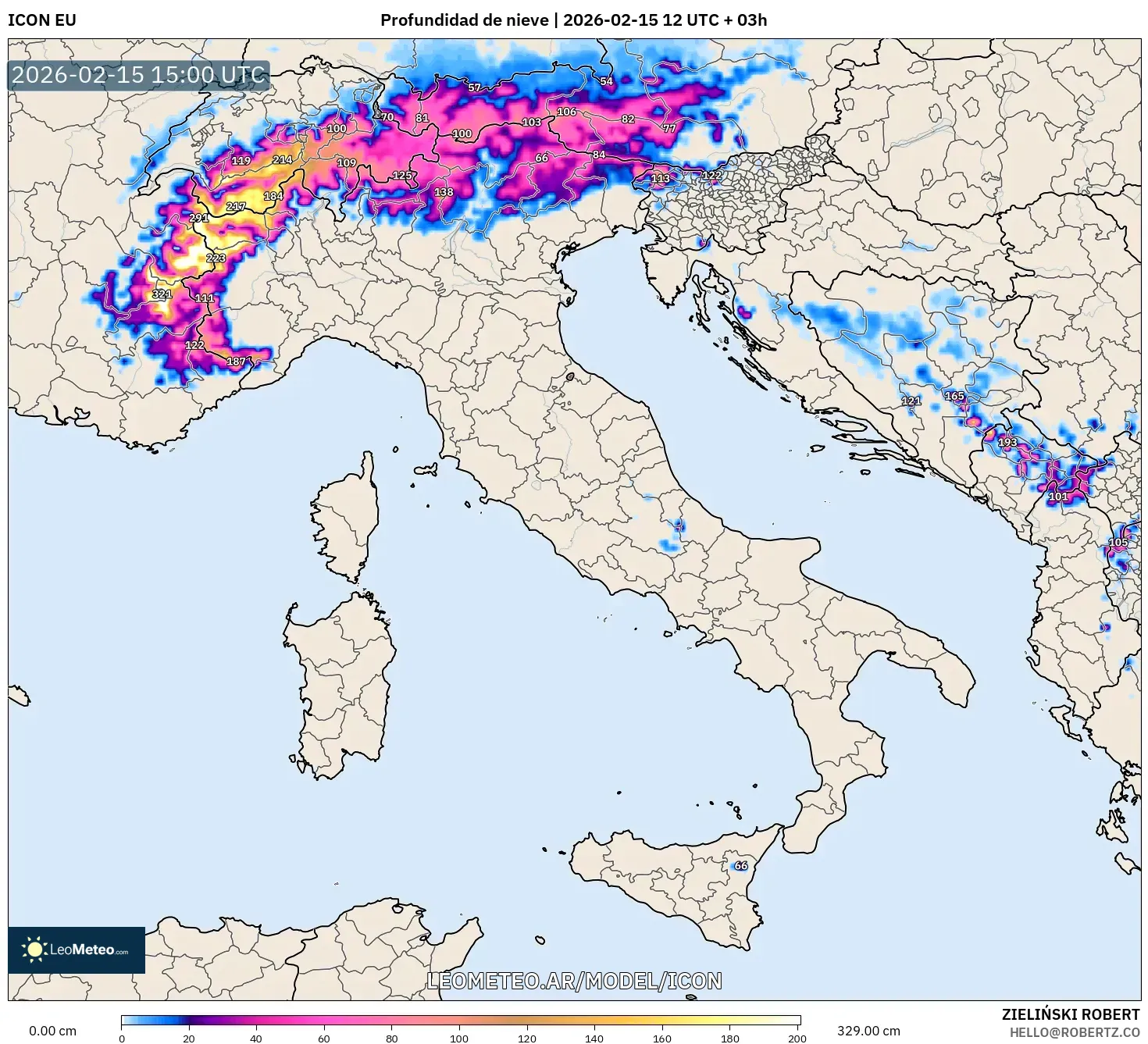 ICON model - Italia, Profundidad de nieve