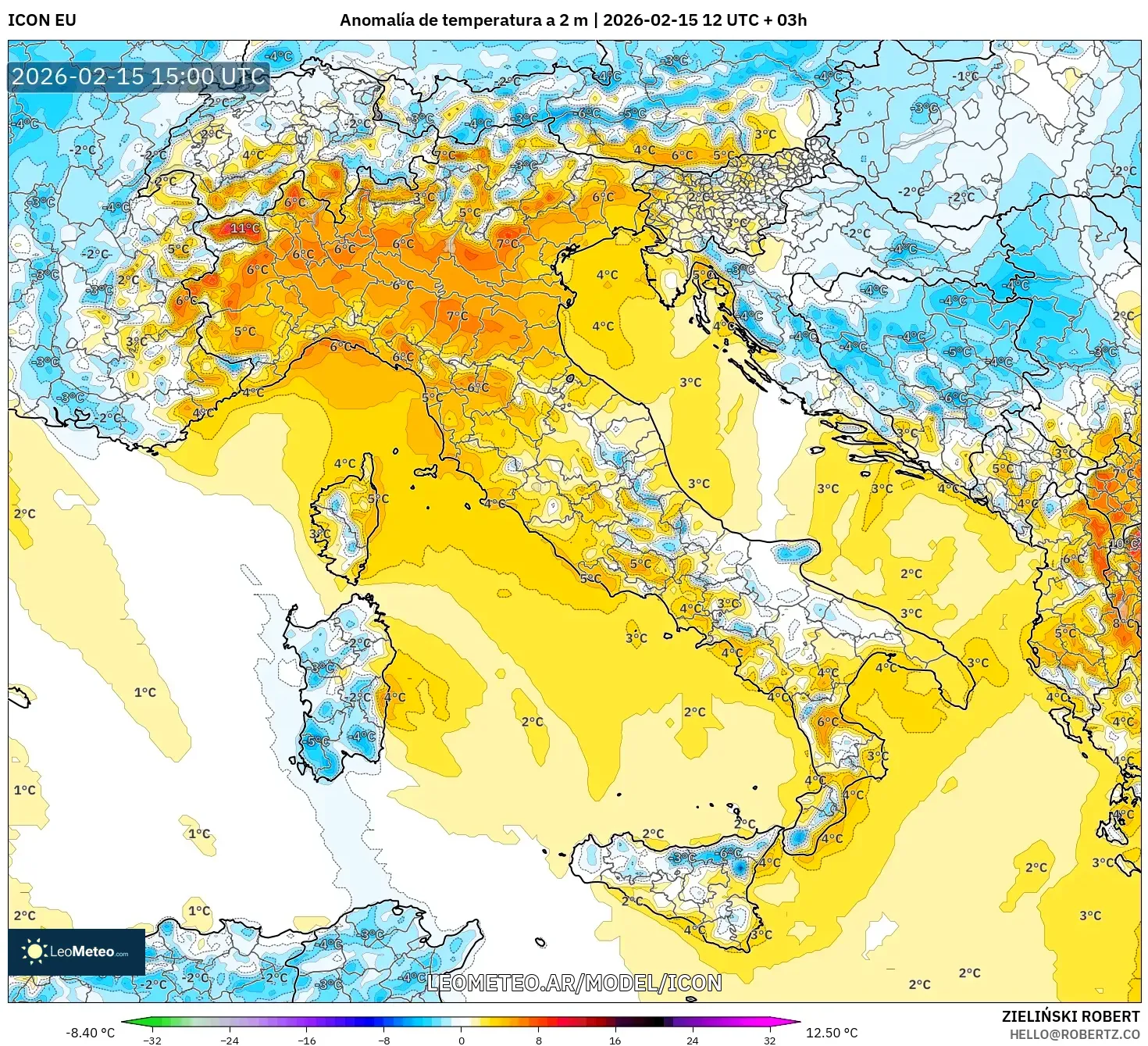 ICON model - Italia, Anomalía de temperatura a 2 m