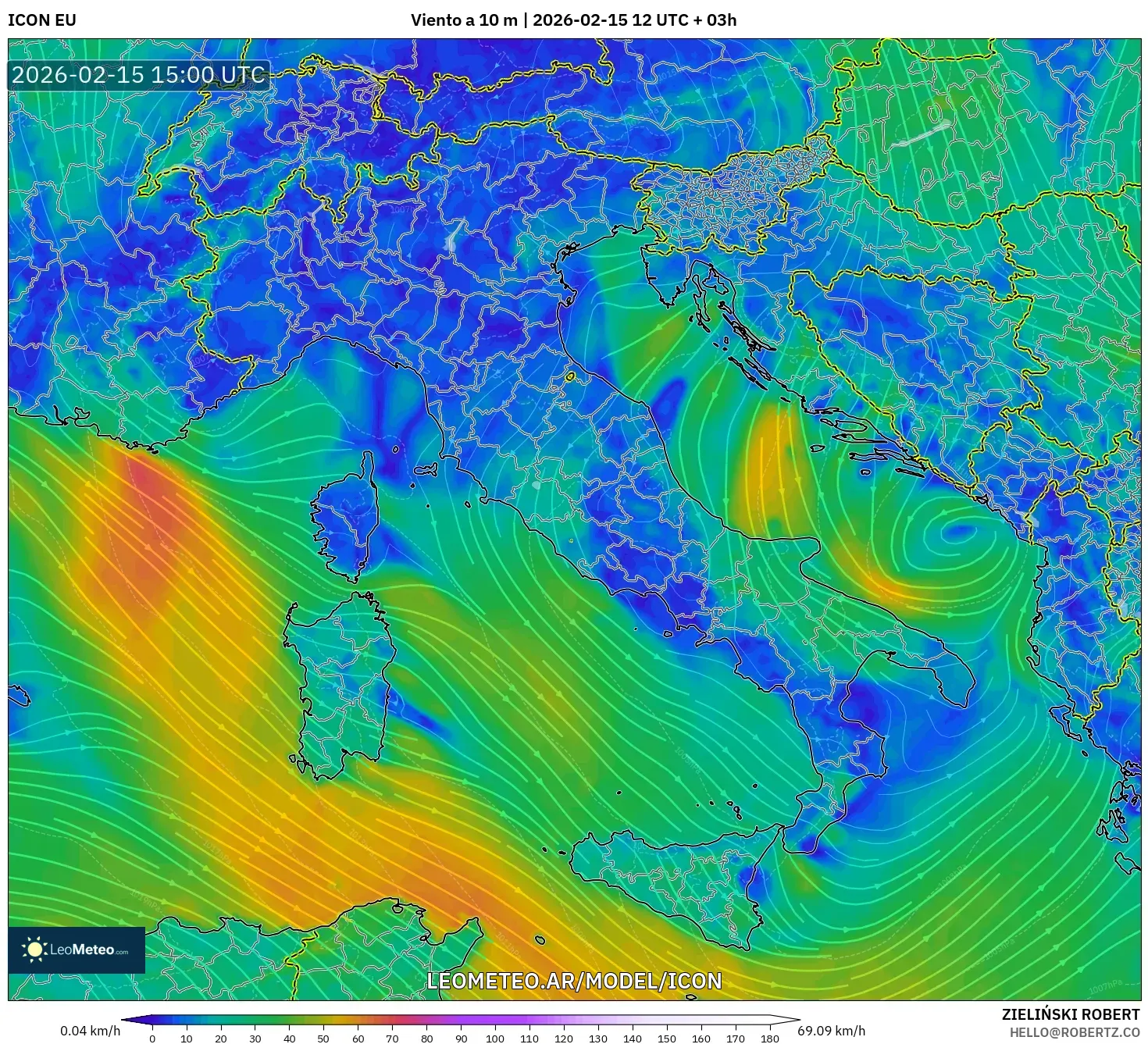 ICON model - Italia, Viento a 10 m