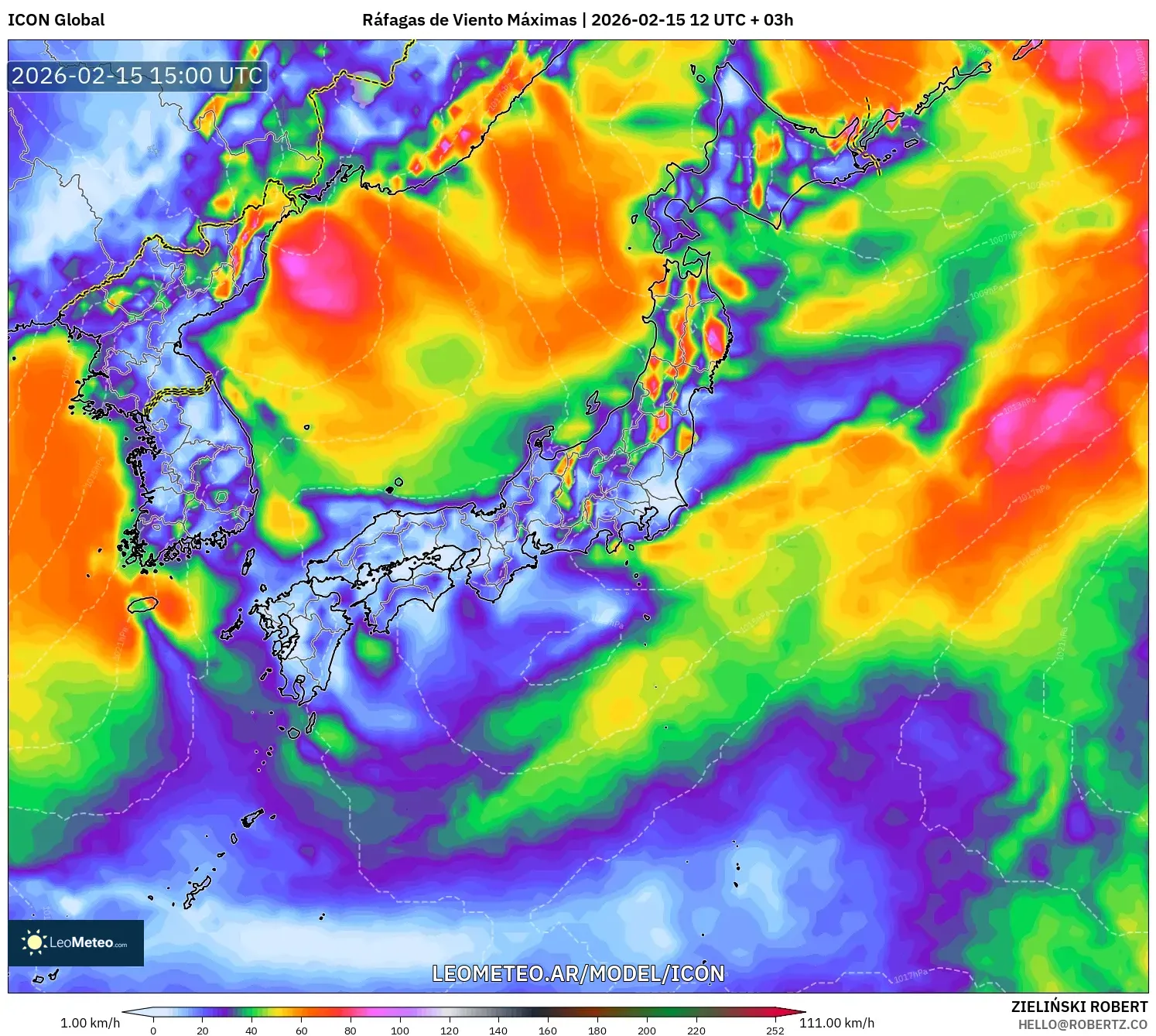 ICON model - Japón, Ráfagas de Viento Máximas