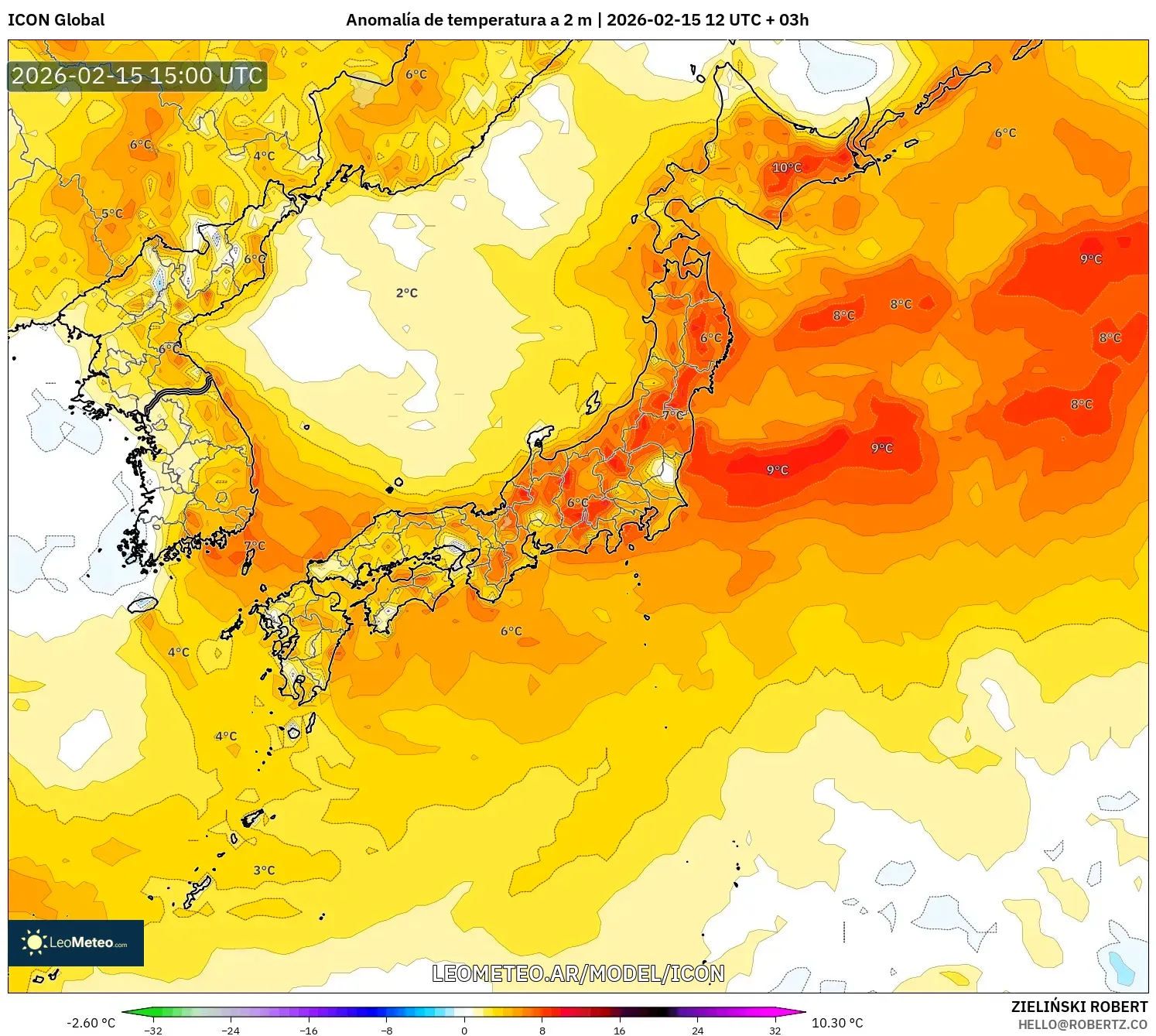 ICON model - Japón, Anomalía de temperatura a 2 m