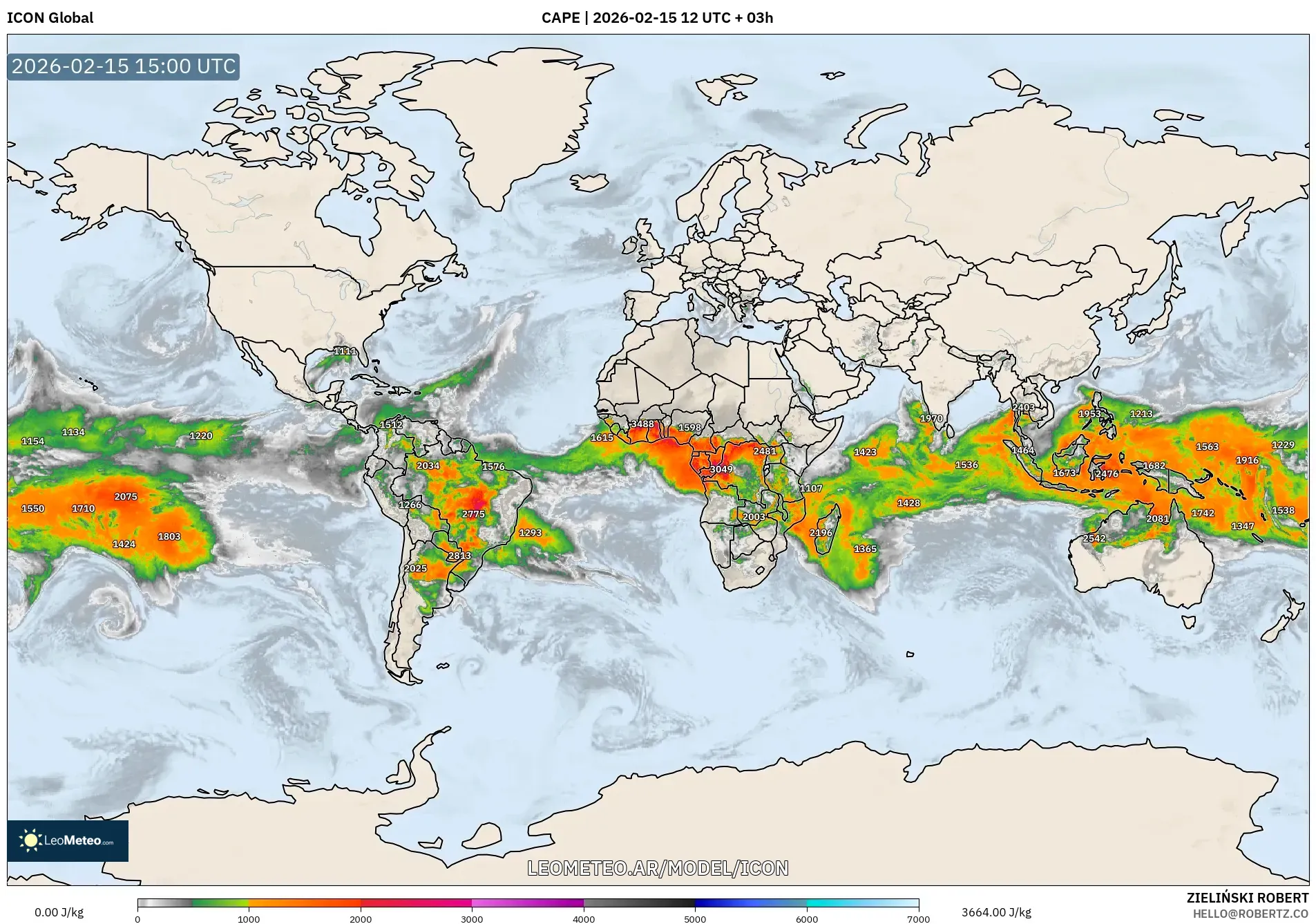 ICON model - Mundo, CAPE