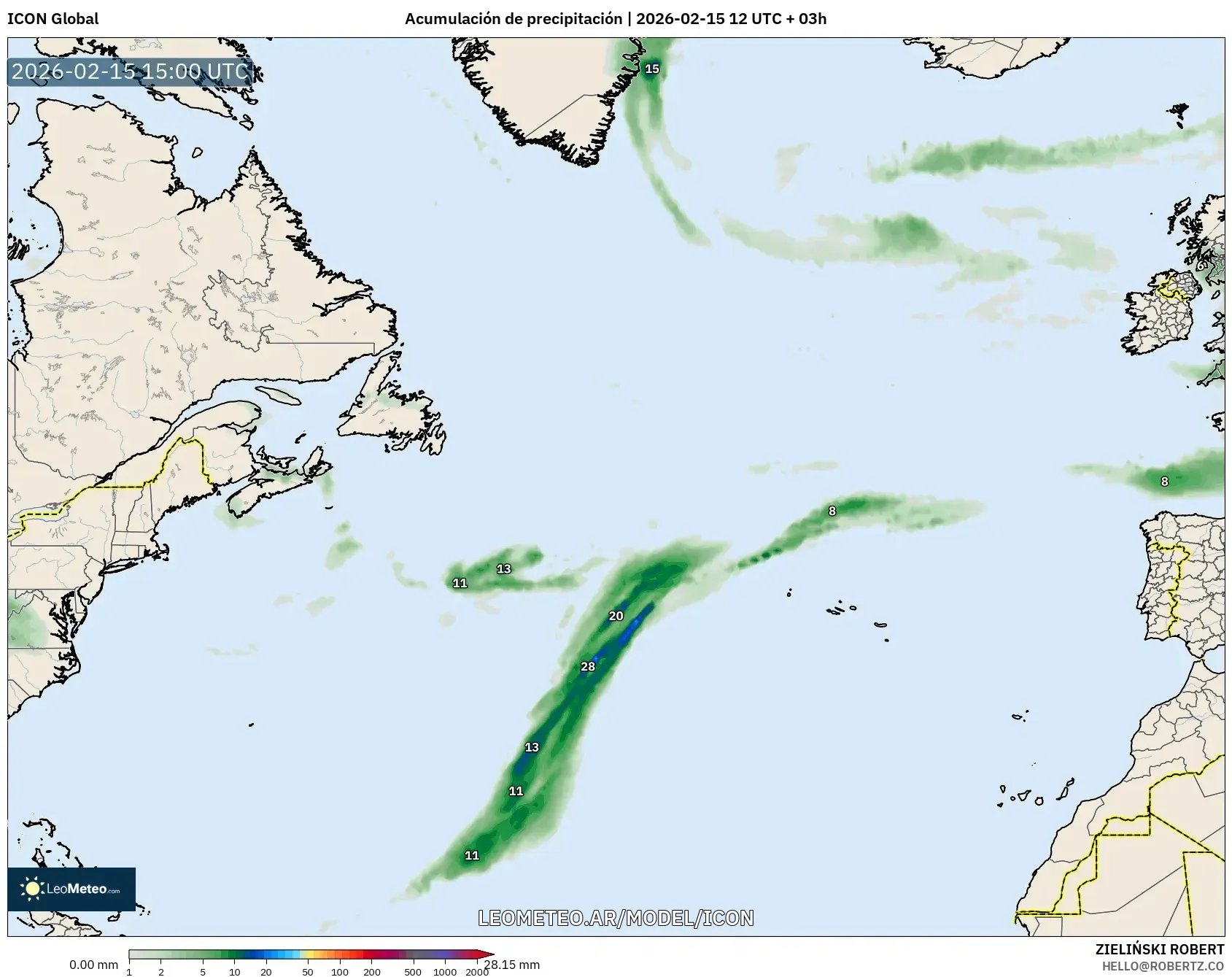 ICON model - Norte Atlántico, Acumulación de precipitación