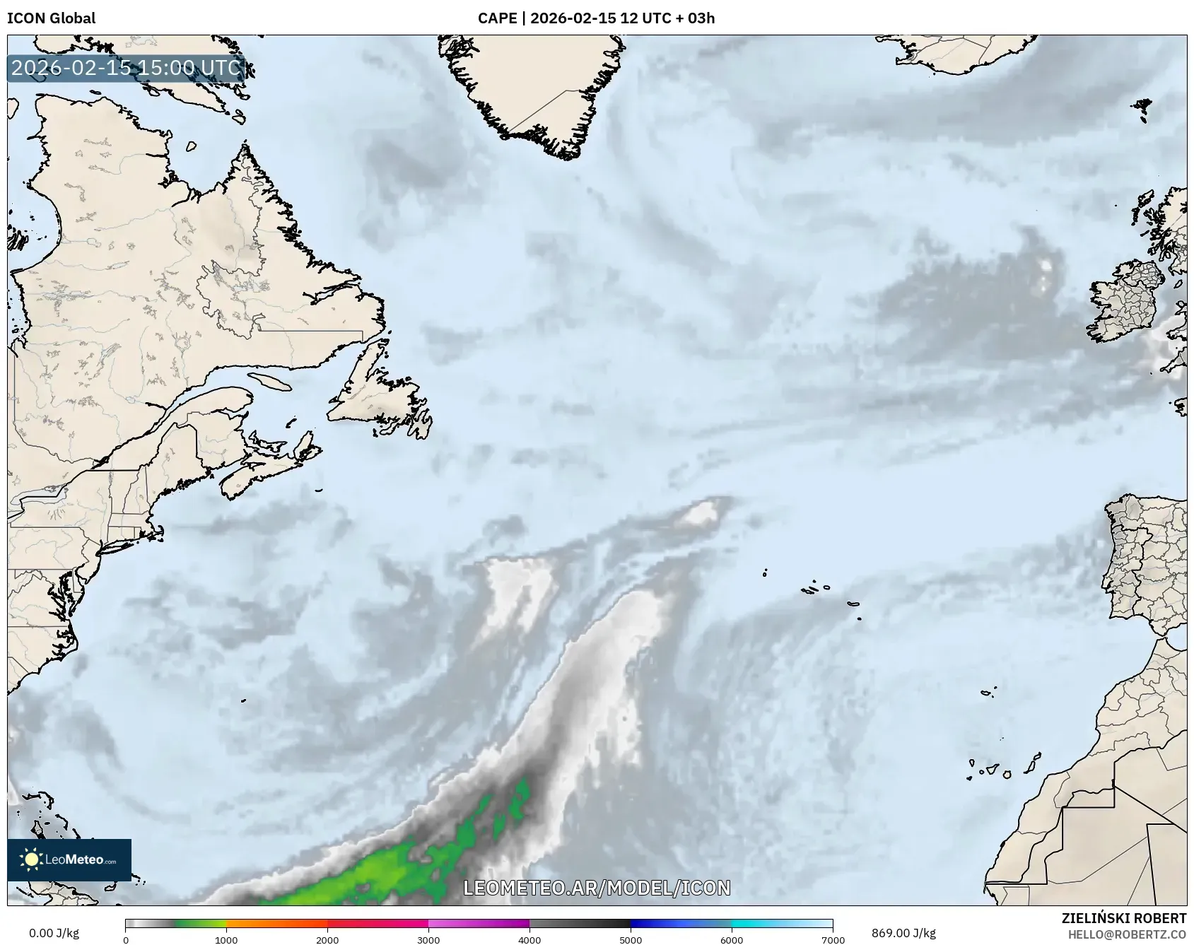 ICON model - Norte Atlántico, CAPE
