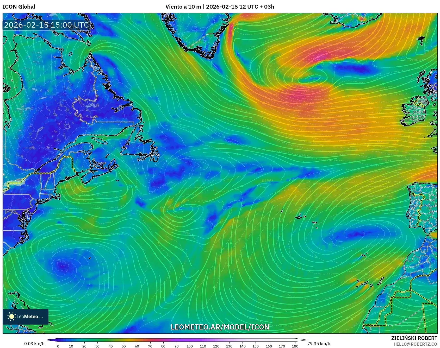 ICON model - Norte Atlántico, Viento a 10 m