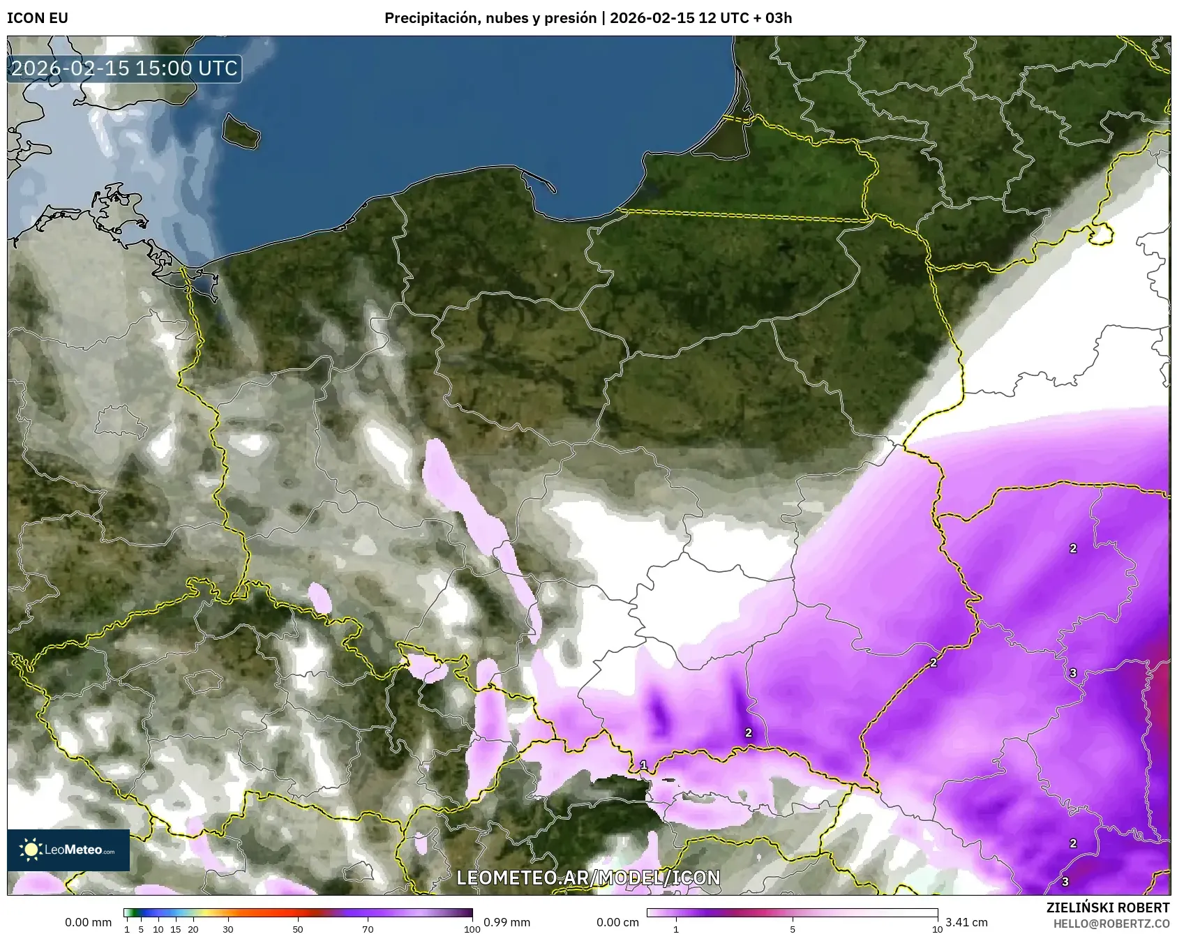 ICON model - Polonia, Precipitación, nubes y presión