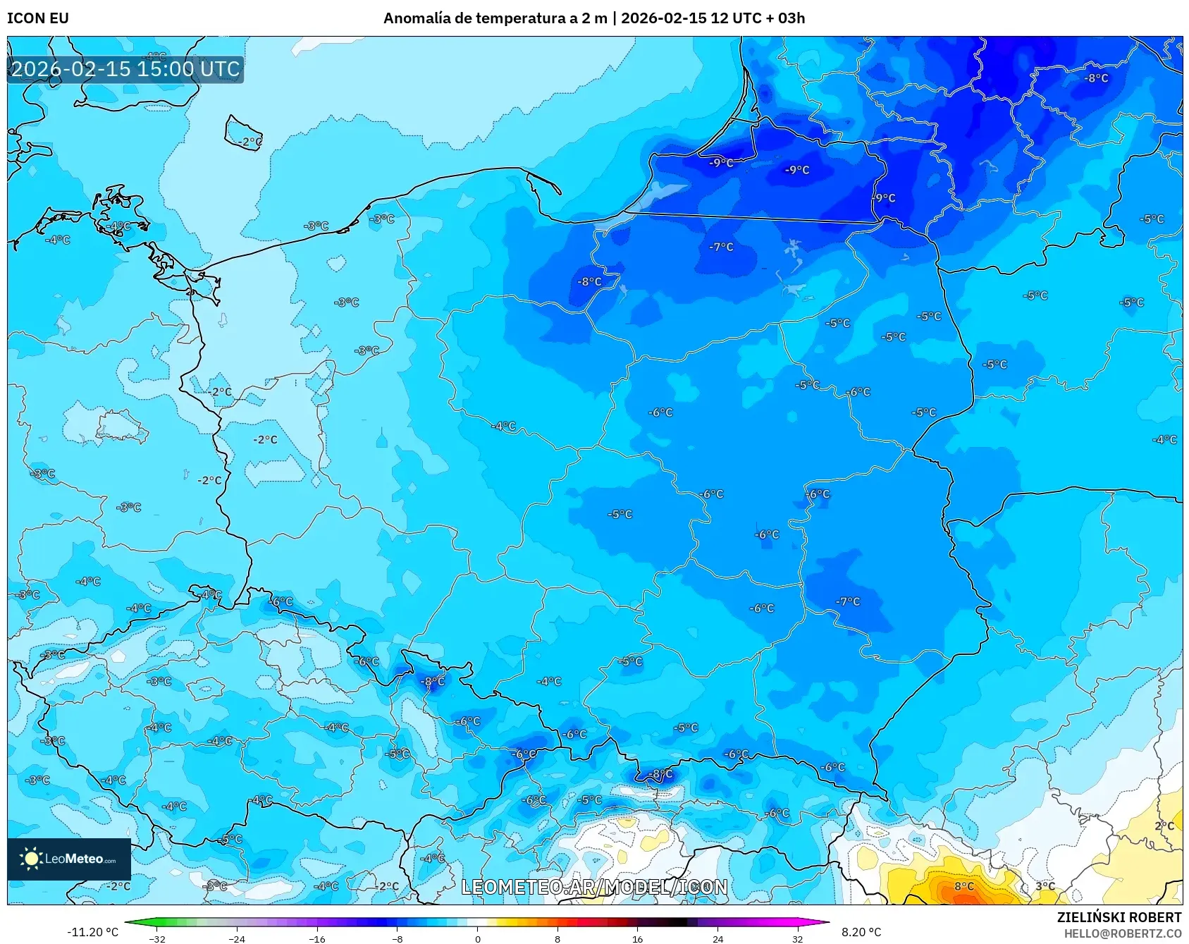 ICON model - Polonia, Anomalía de temperatura a 2 m