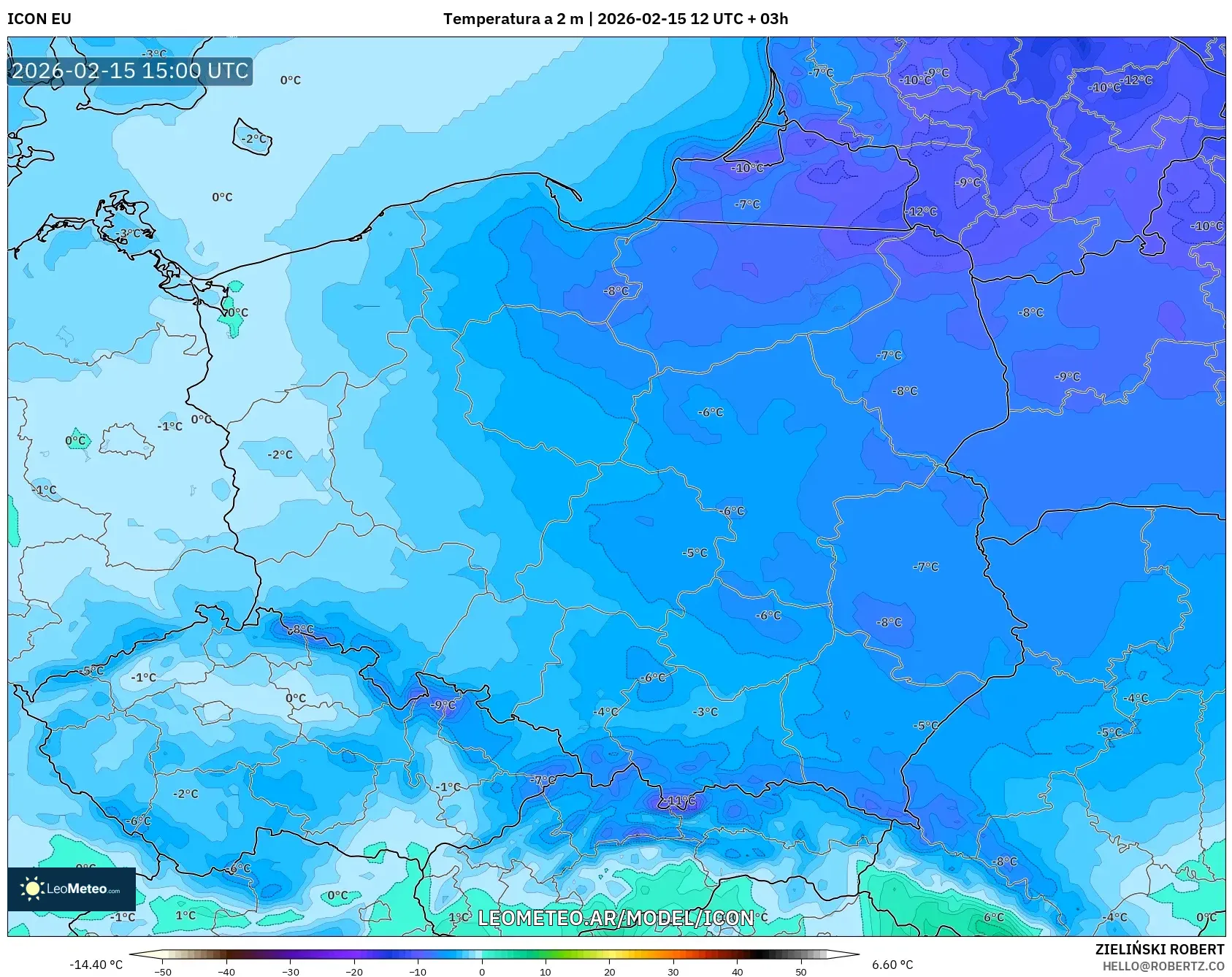 ICON model - Polonia, Temperatura a 2 m