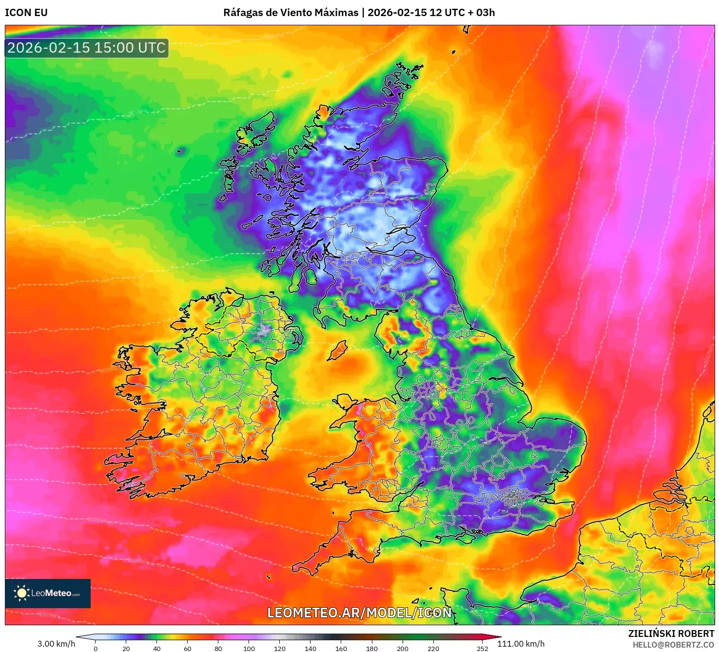 ICON model - Reino Unido, Ráfagas de Viento Máximas