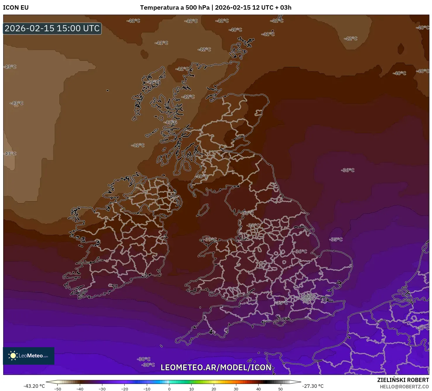 ICON model - Reino Unido, Temperatura a 500 hPa
