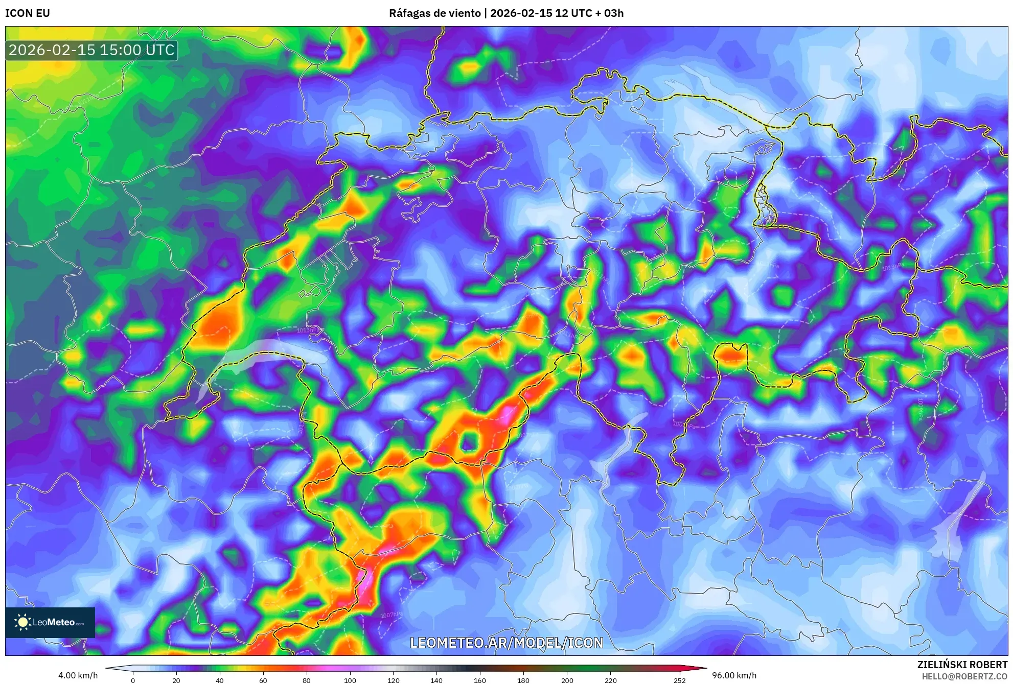 ICON model - Suiza, Ráfagas de viento