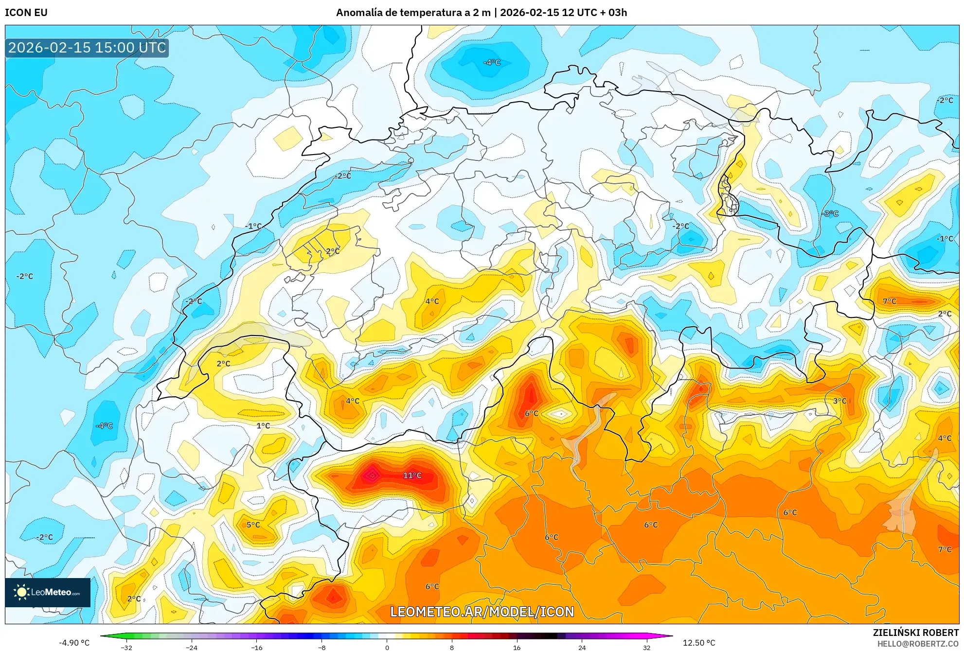 ICON model - Suiza, Anomalía de temperatura a 2 m