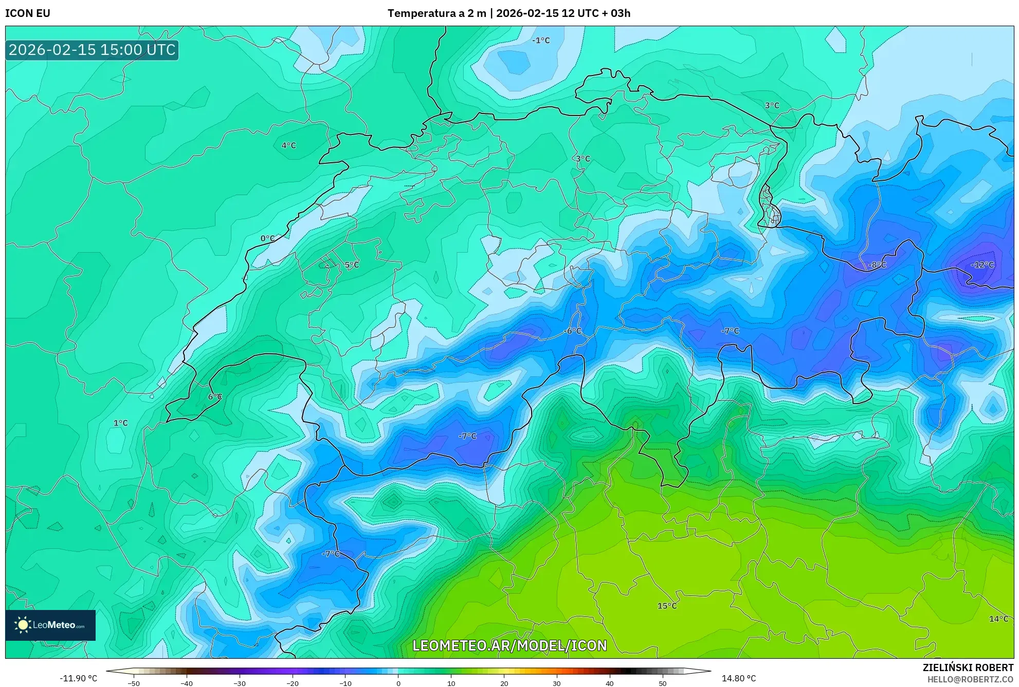 ICON model - Suiza, Temperatura a 2 m