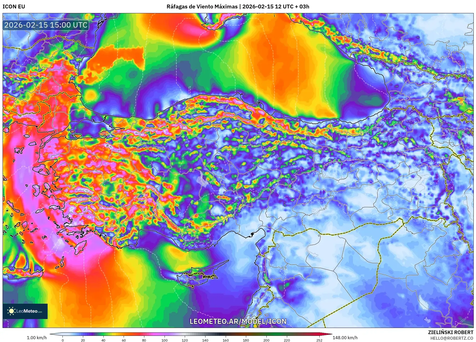 ICON model - Turquía, Ráfagas de Viento Máximas