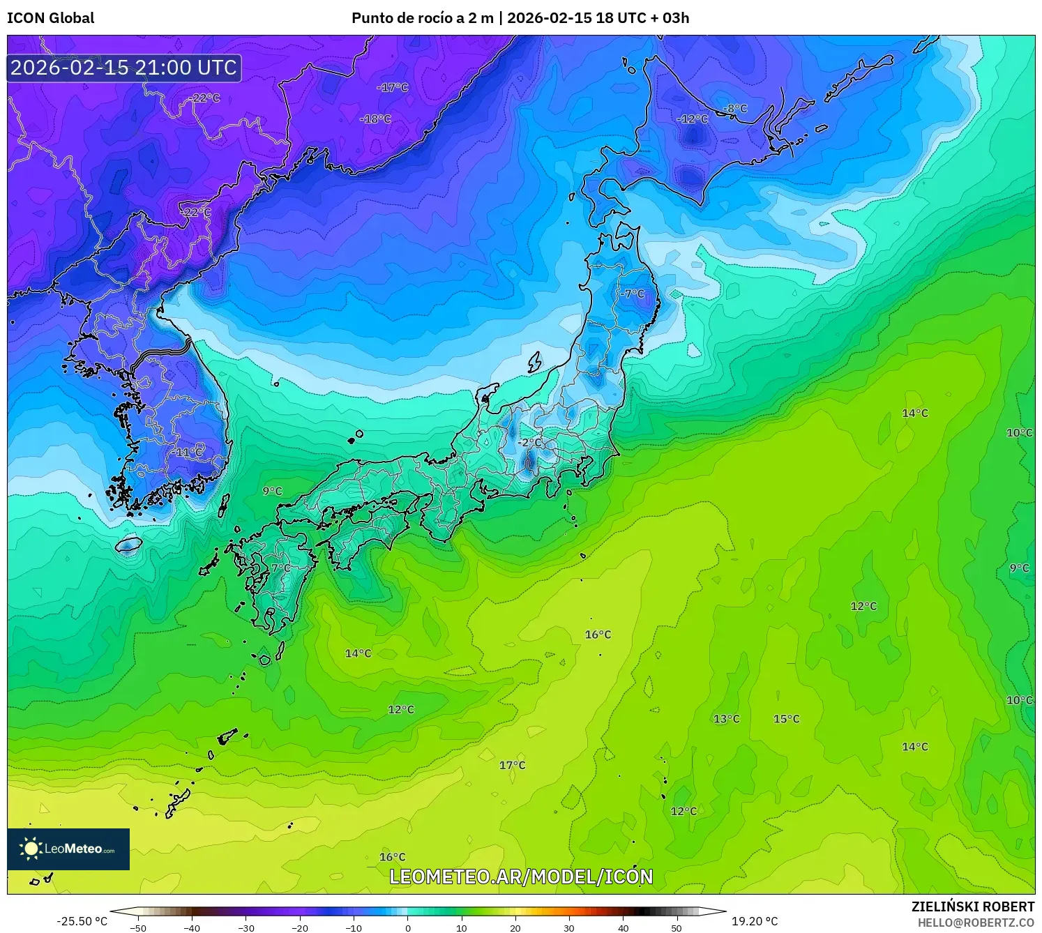 ICON model - Japón, Punto de rocío a 2 m
