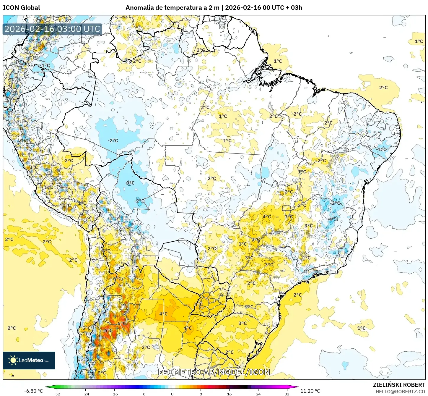 ICON model - Brasil, Anomalía de temperatura a 2 m