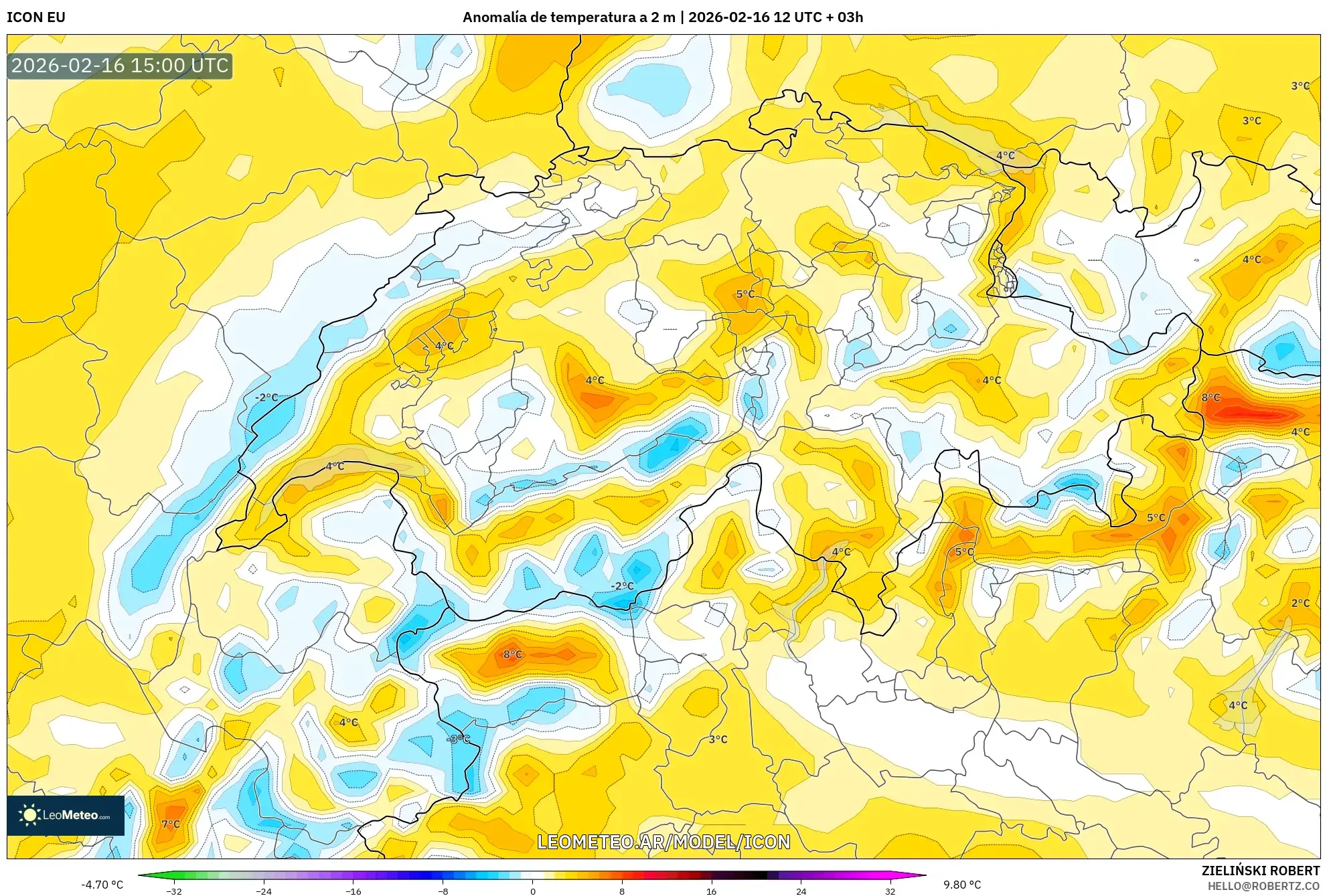ICON model - Suiza, Anomalía de temperatura a 2 m