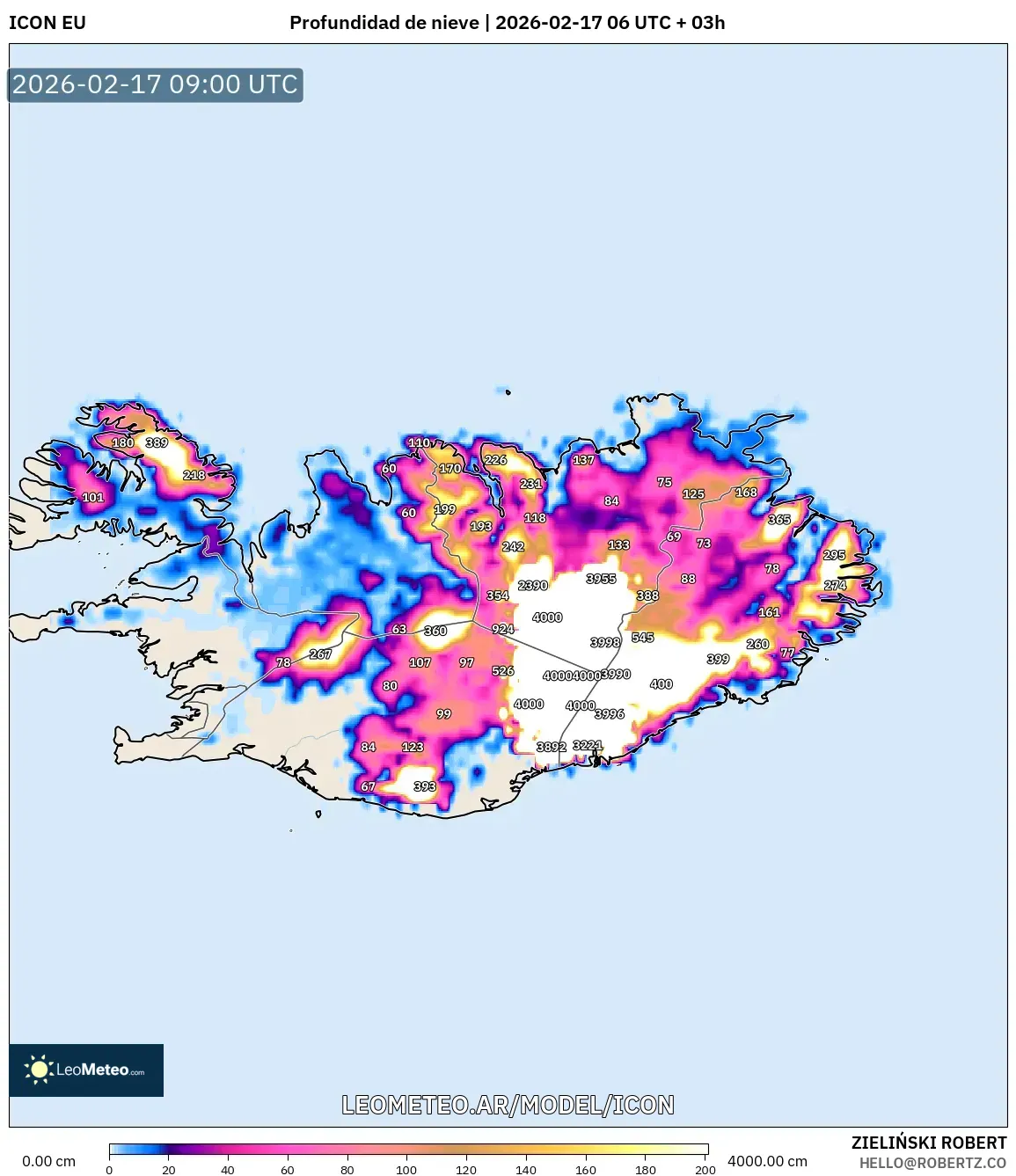 ICON model - Islandia, Profundidad de nieve