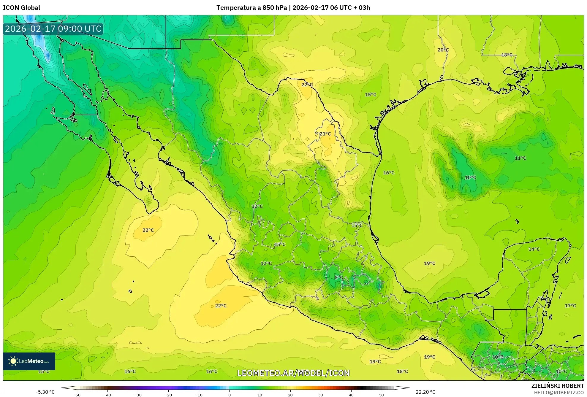 ICON model - México, Temperatura a 850 hPa