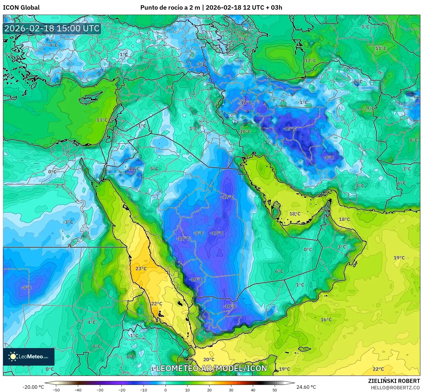 ICON model - Oriente Medio, Punto de rocío a 2 m