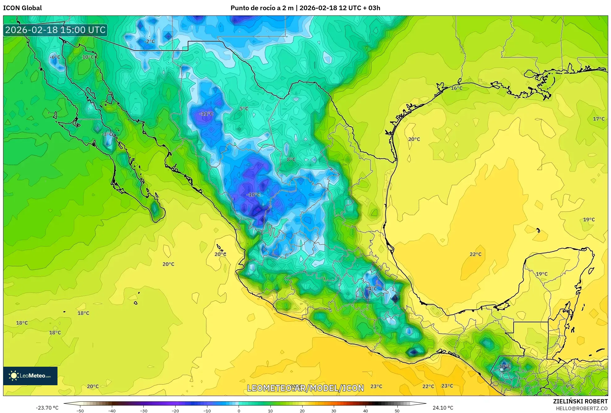 ICON model - México, Punto de rocío a 2 m