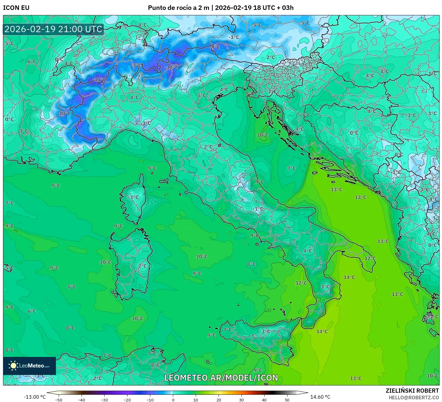 ICON model - Italia, Punto de rocío a 2 m
