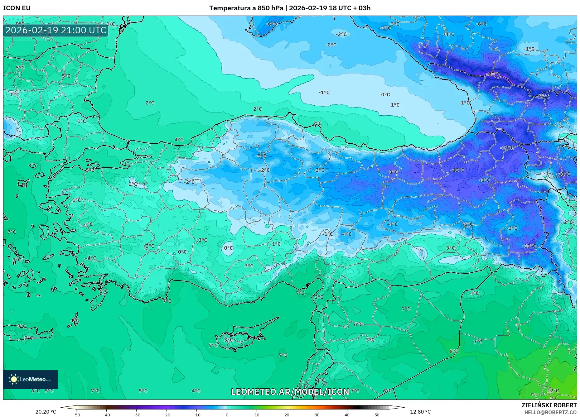 ICON model - Turquía, Temperatura a 850 hPa