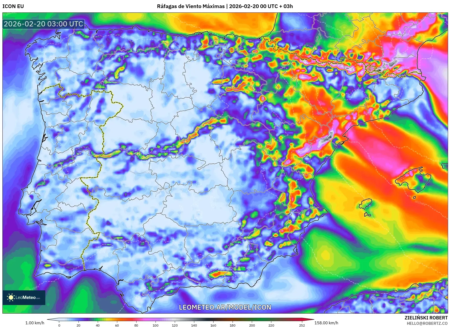 ICON model - España, Ráfagas de Viento Máximas
