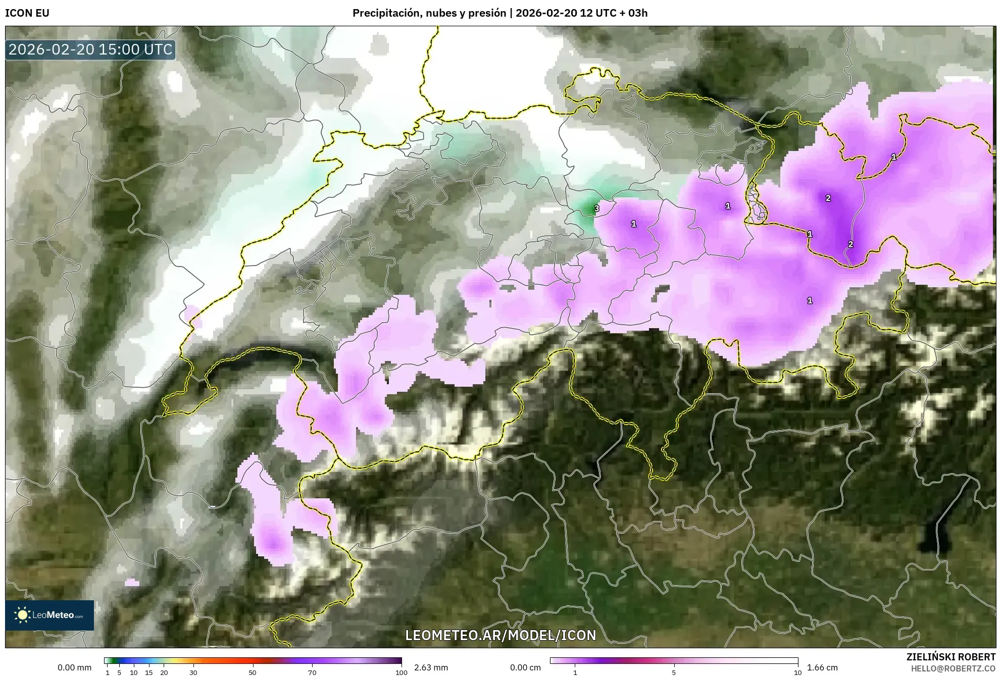ICON model - Suiza, Precipitación, nubes y presión