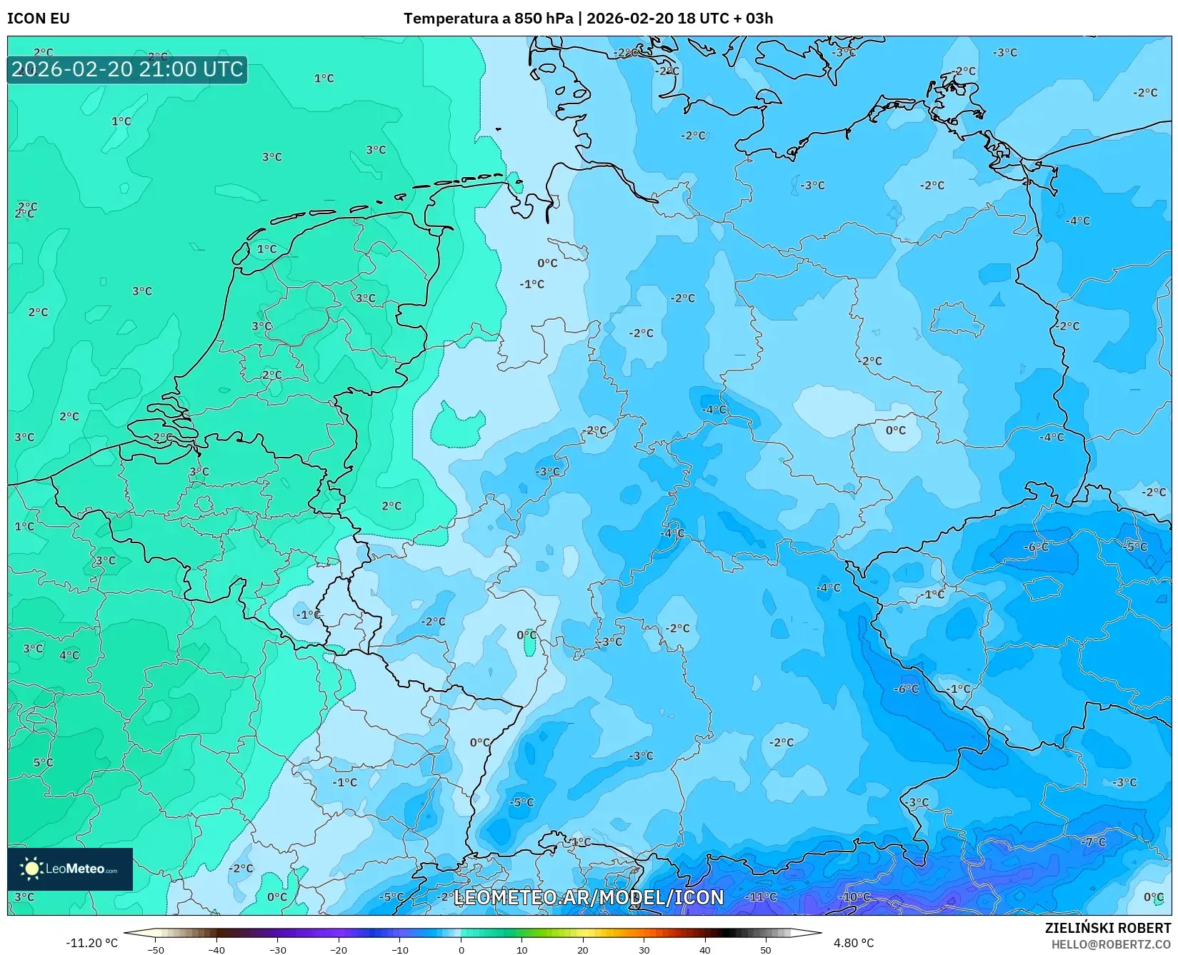 ICON model - Alemania, Temperatura a 850 hPa