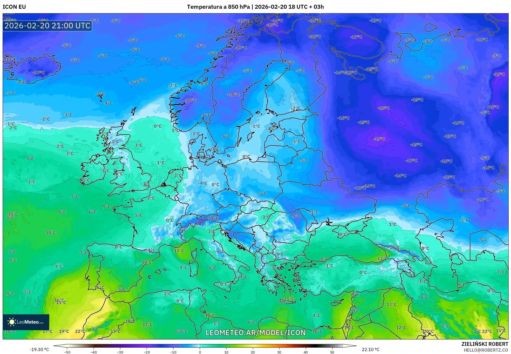 ICON model - Europa, Temperatura a 850 hPa
