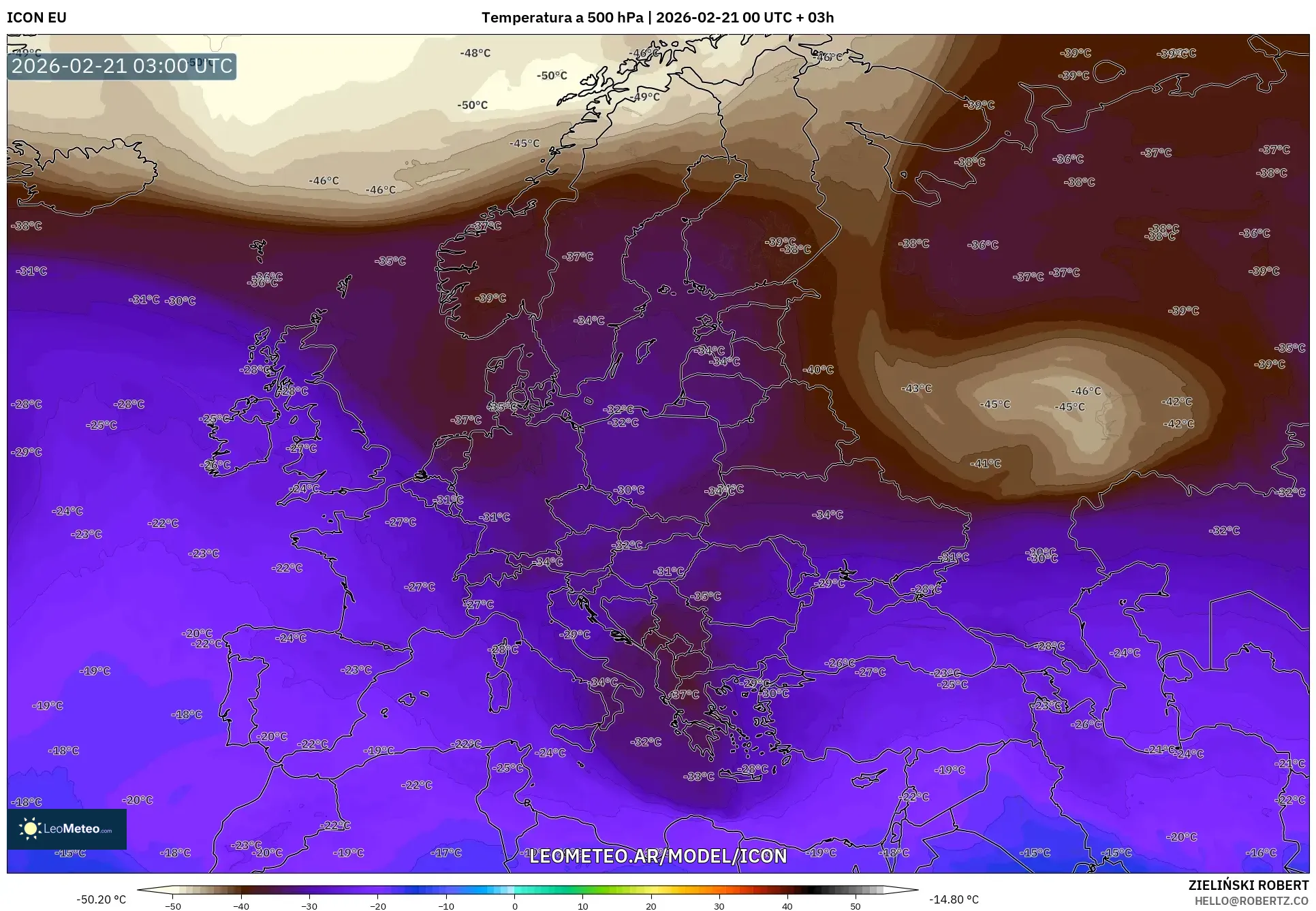 ICON model - Europa, Temperatura a 500 hPa