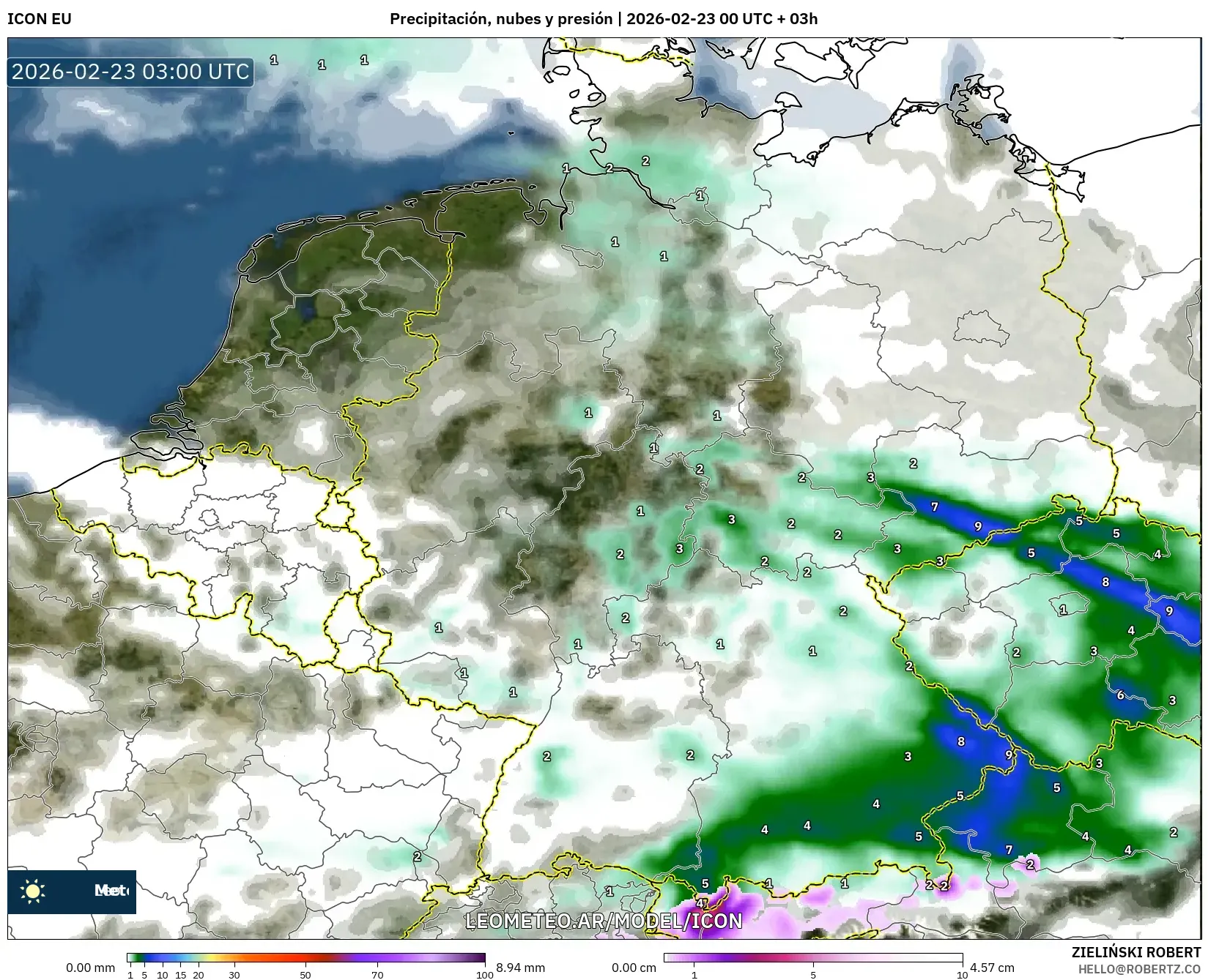 ICON model - Niemcy, Opady, chmury i ciśnienie