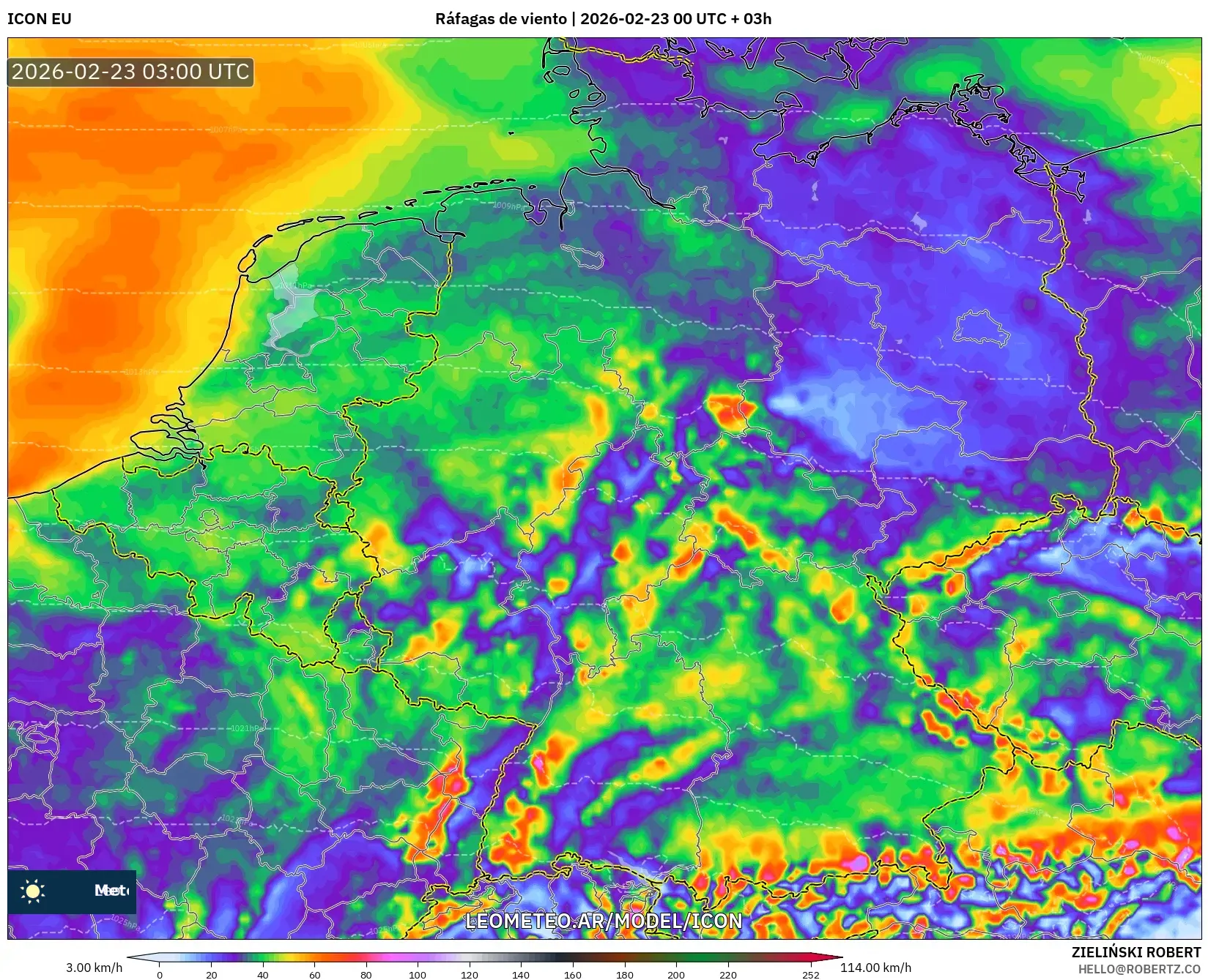 ICON model - Niemcy, Porywy wiatru
