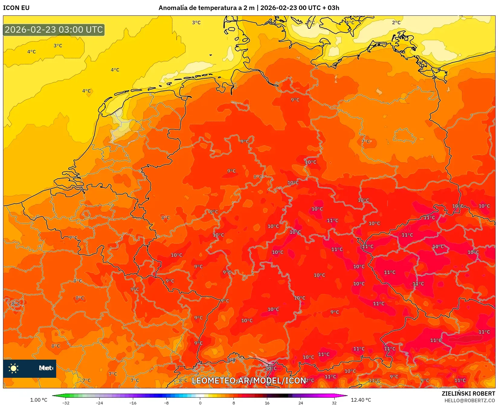 ICON model - Niemcy, Anomalia temperatury na 2 m