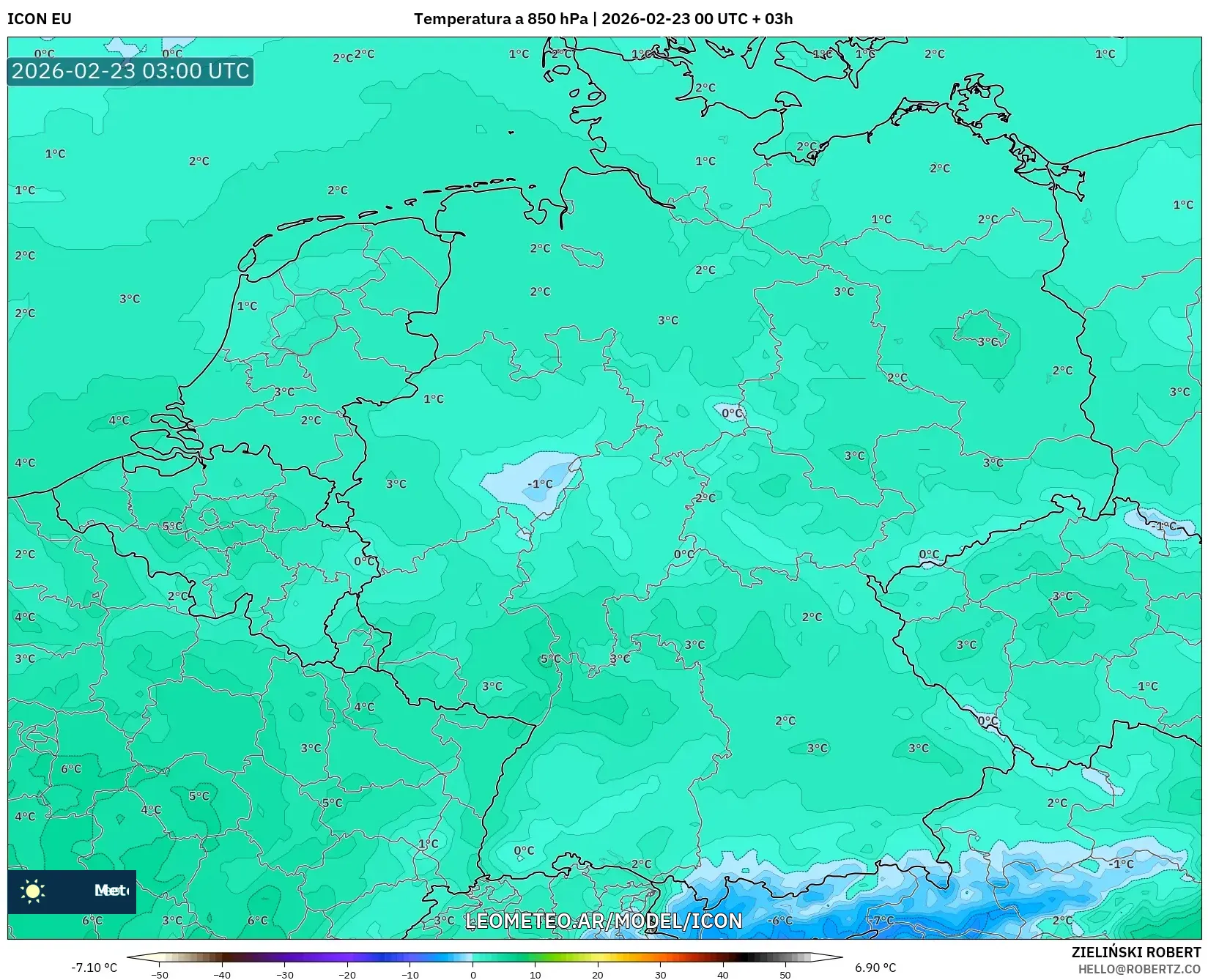 ICON model - Niemcy, Temperatura na 850 hPa