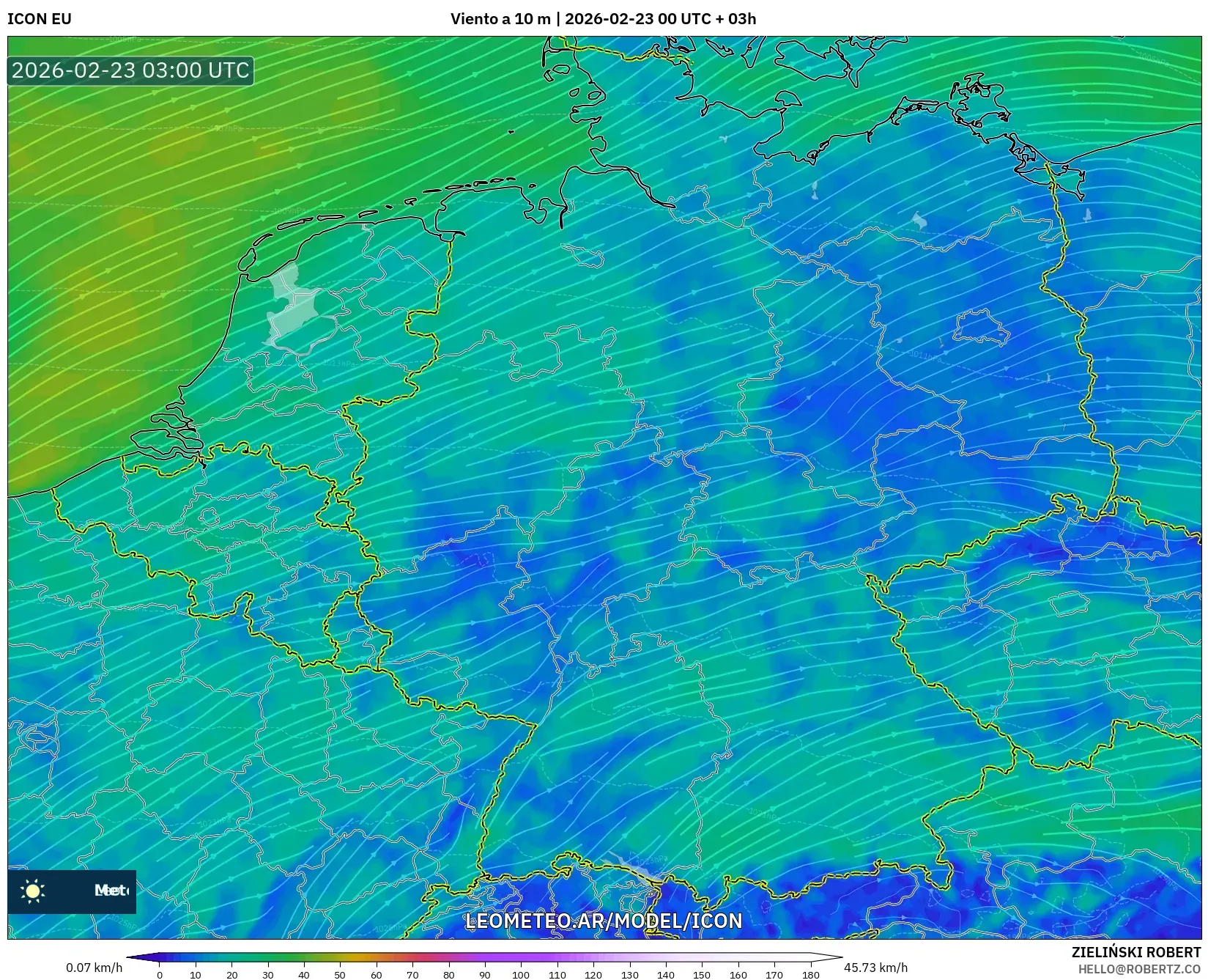 ICON model - Niemcy, Wiatr na 10 m