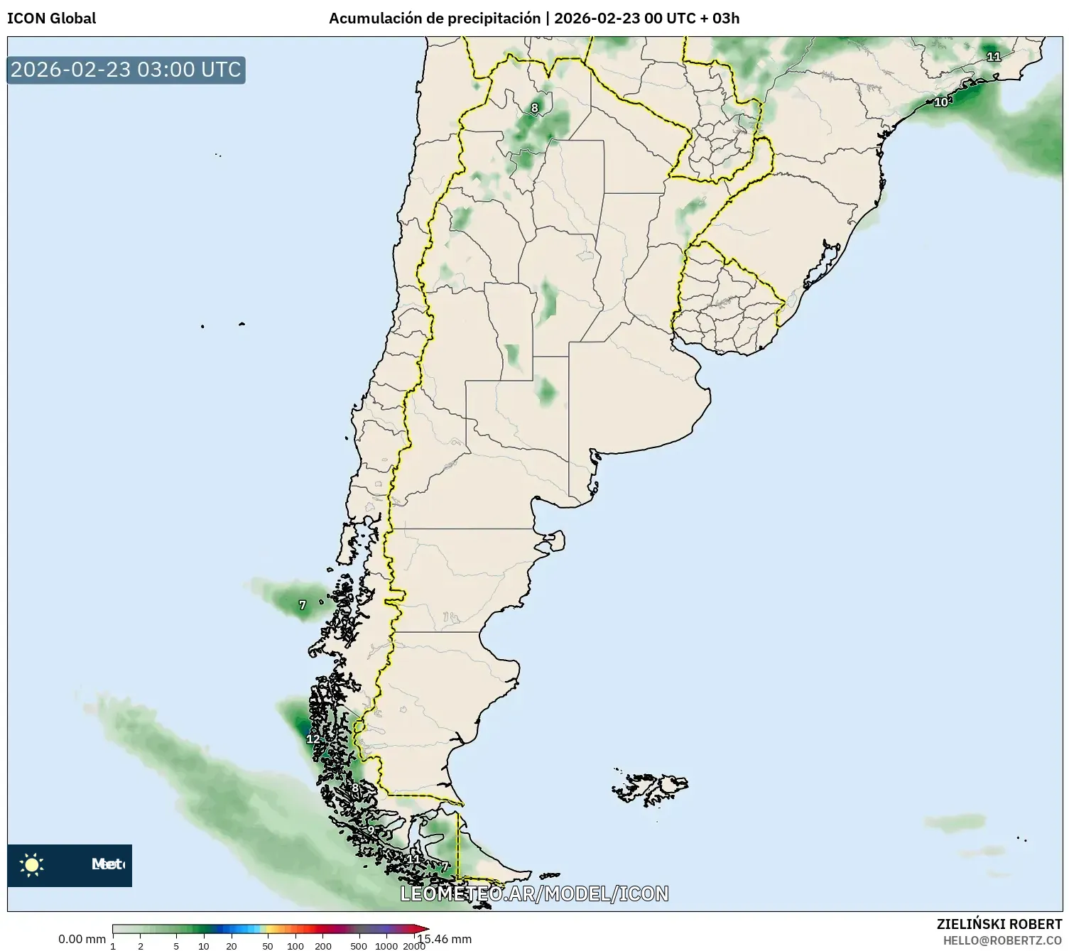 ICON model - Argentyna, Suma opadów