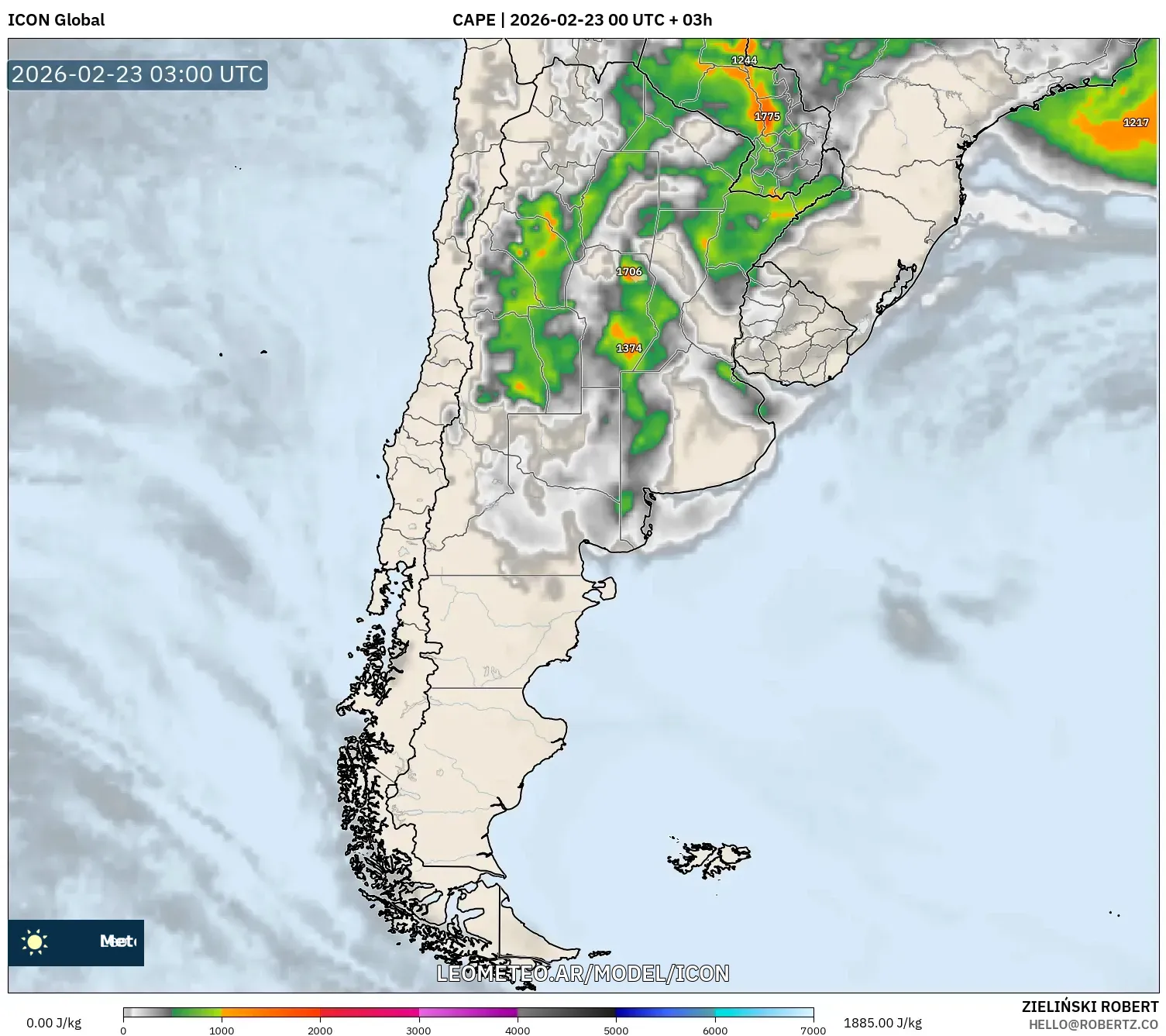 ICON model - Argentyna, CAPE