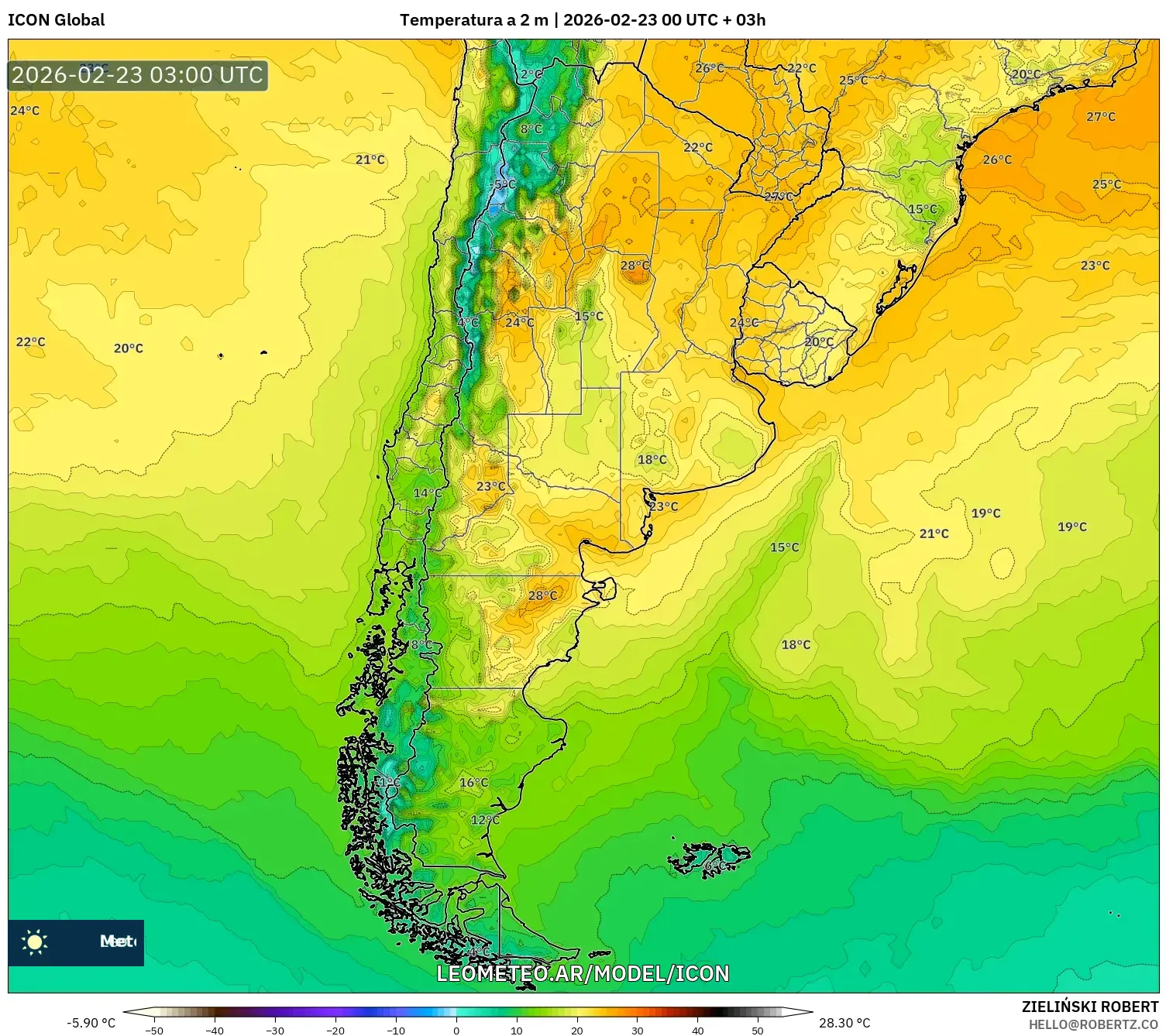 ICON model - Argentyna, Temperatura na 2 m