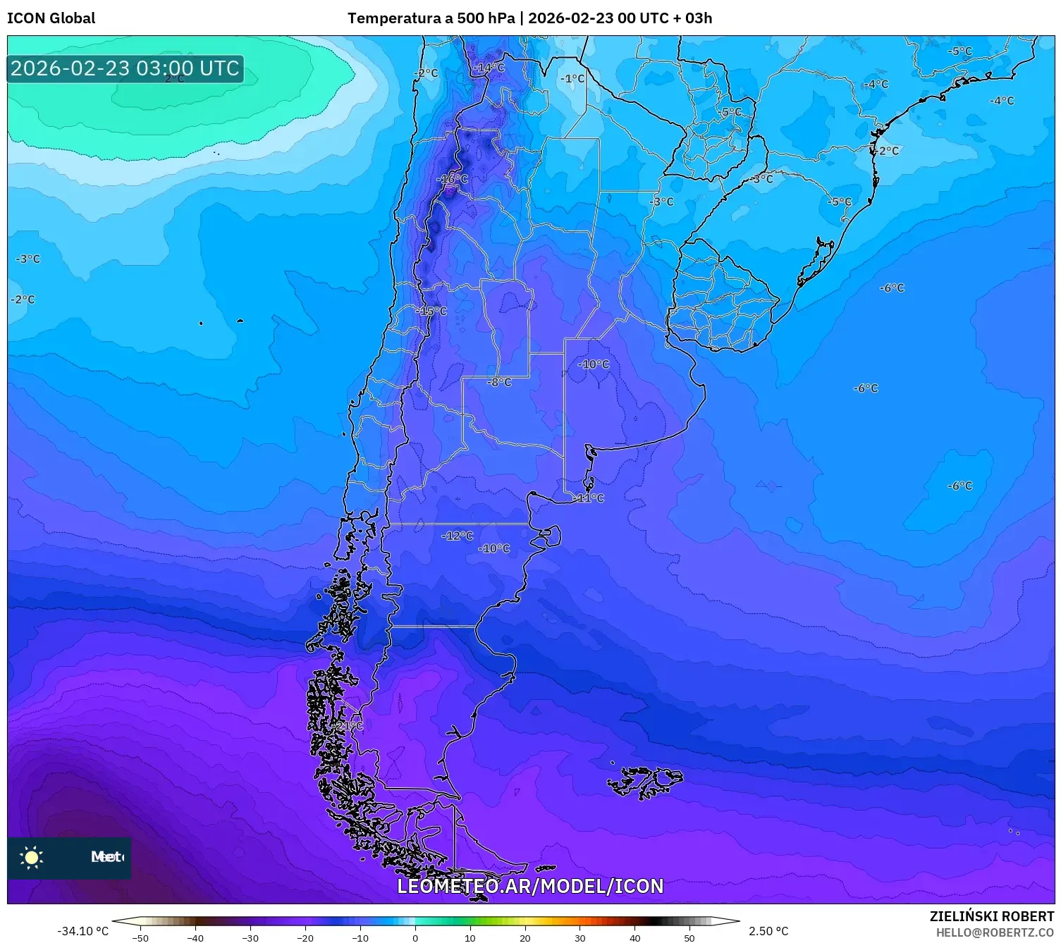 ICON model - Argentyna, Temperatura na 500 hPa
