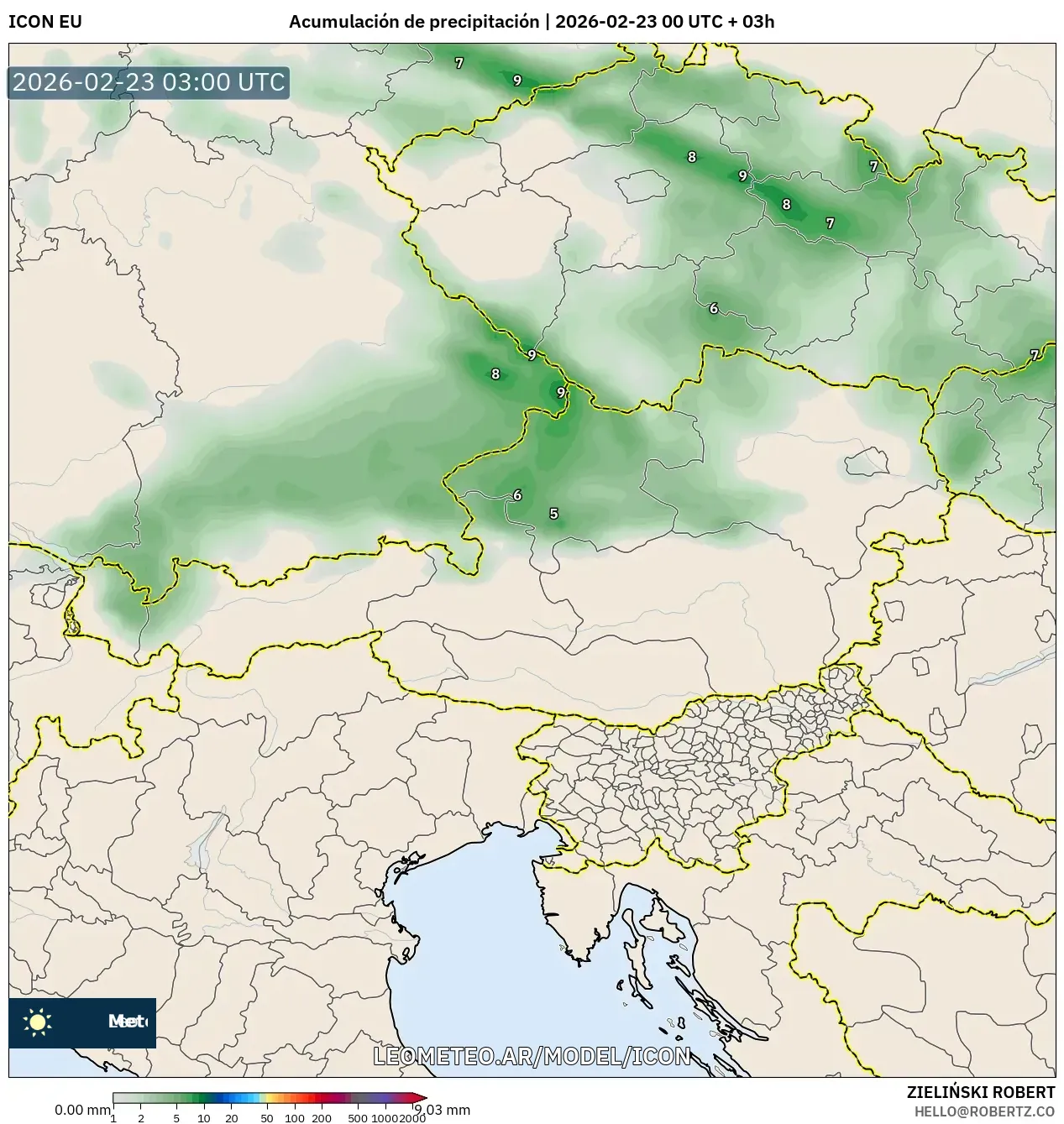 ICON model - Austria, Suma opadów