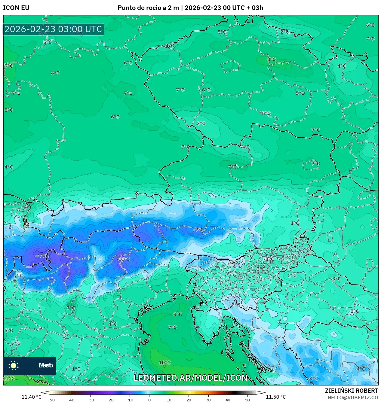 ICON model - Austria, Punkt rosy na 2 m