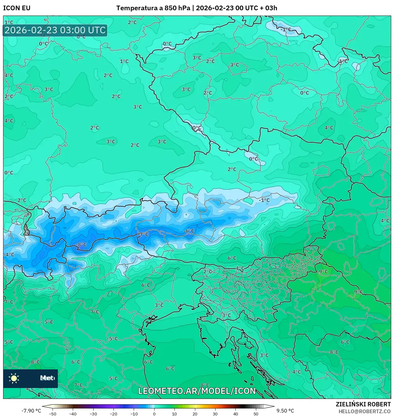 ICON model - Austria, Temperatura na 850 hPa