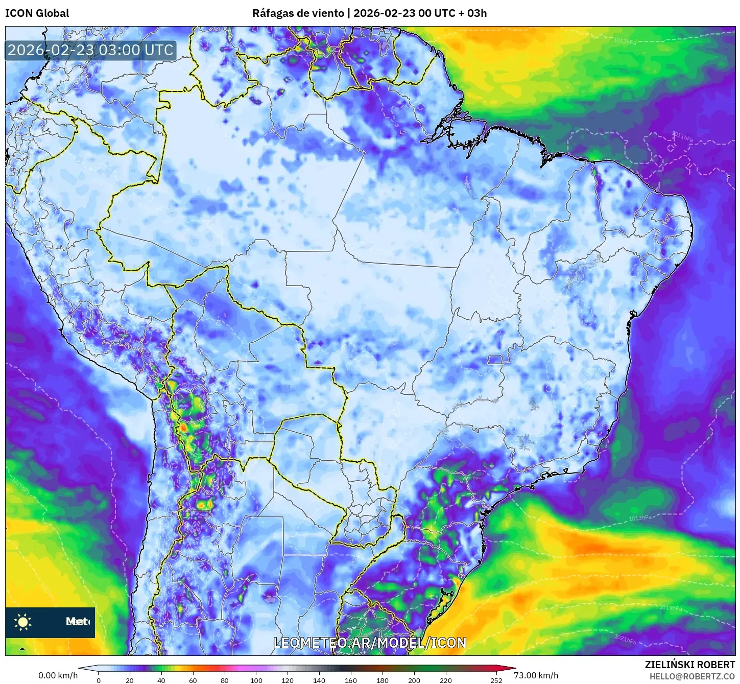 ICON model - Brazylia, Porywy wiatru