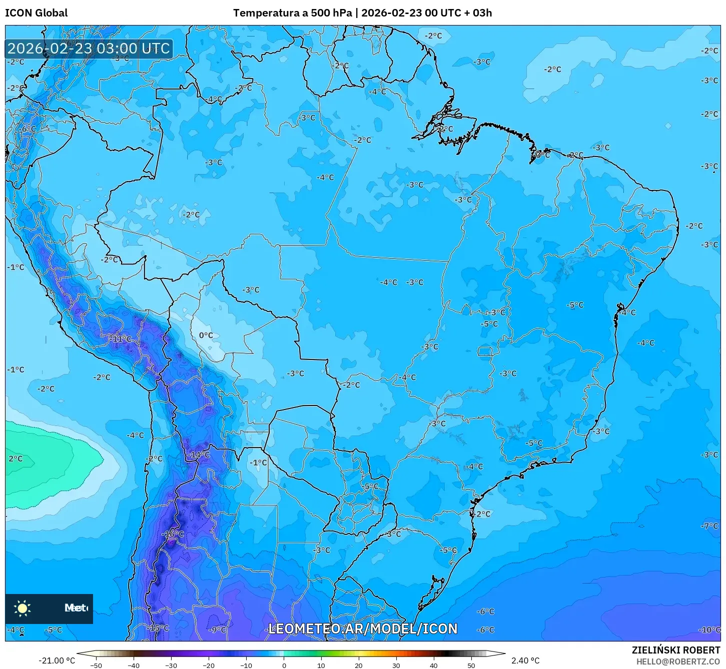 ICON model - Brazylia, Temperatura na 500 hPa