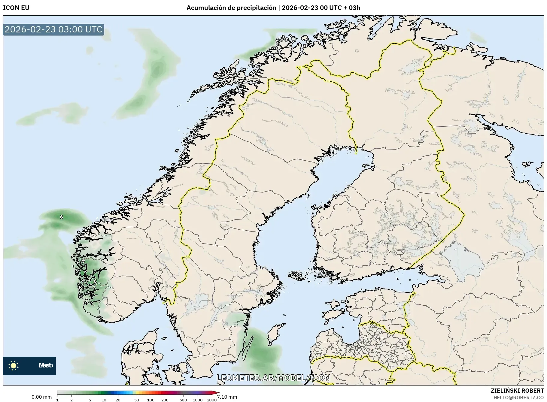 ICON model - Skandynawia, Suma opadów