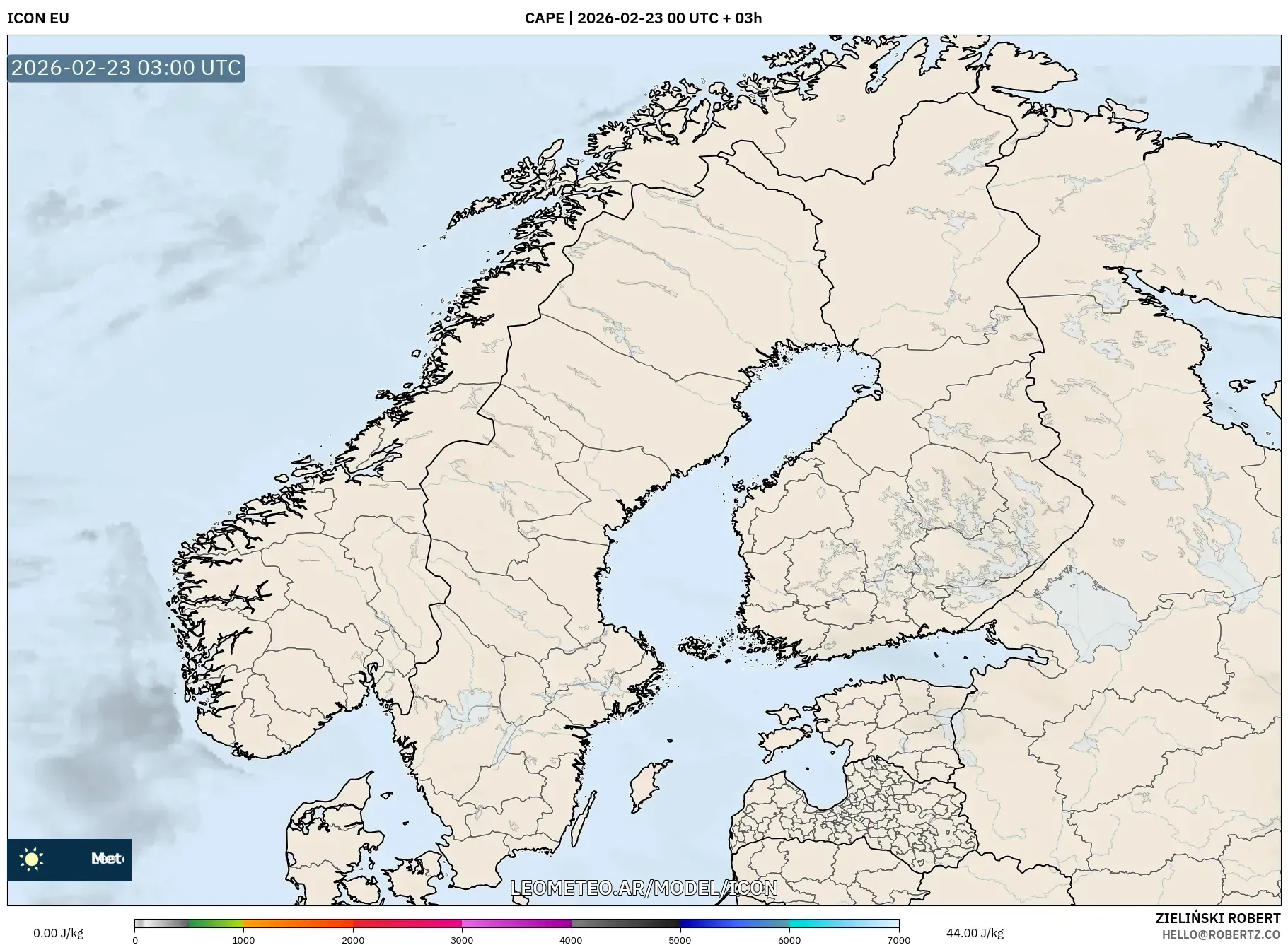 ICON model - Skandynawia, CAPE