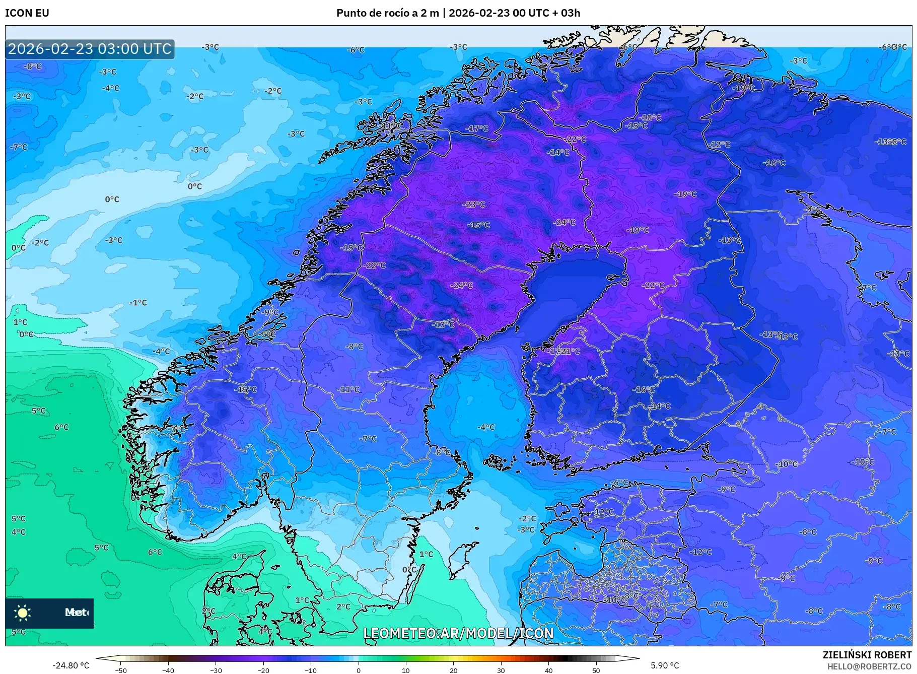 ICON model - Skandynawia, Punkt rosy na 2 m